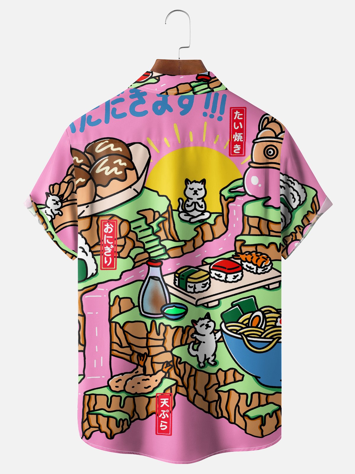 Hardaddy x Kimprut Imut Moisture Wicking Japanese Culture Sushi Cat Chest Pocket Hawaiian Shirt