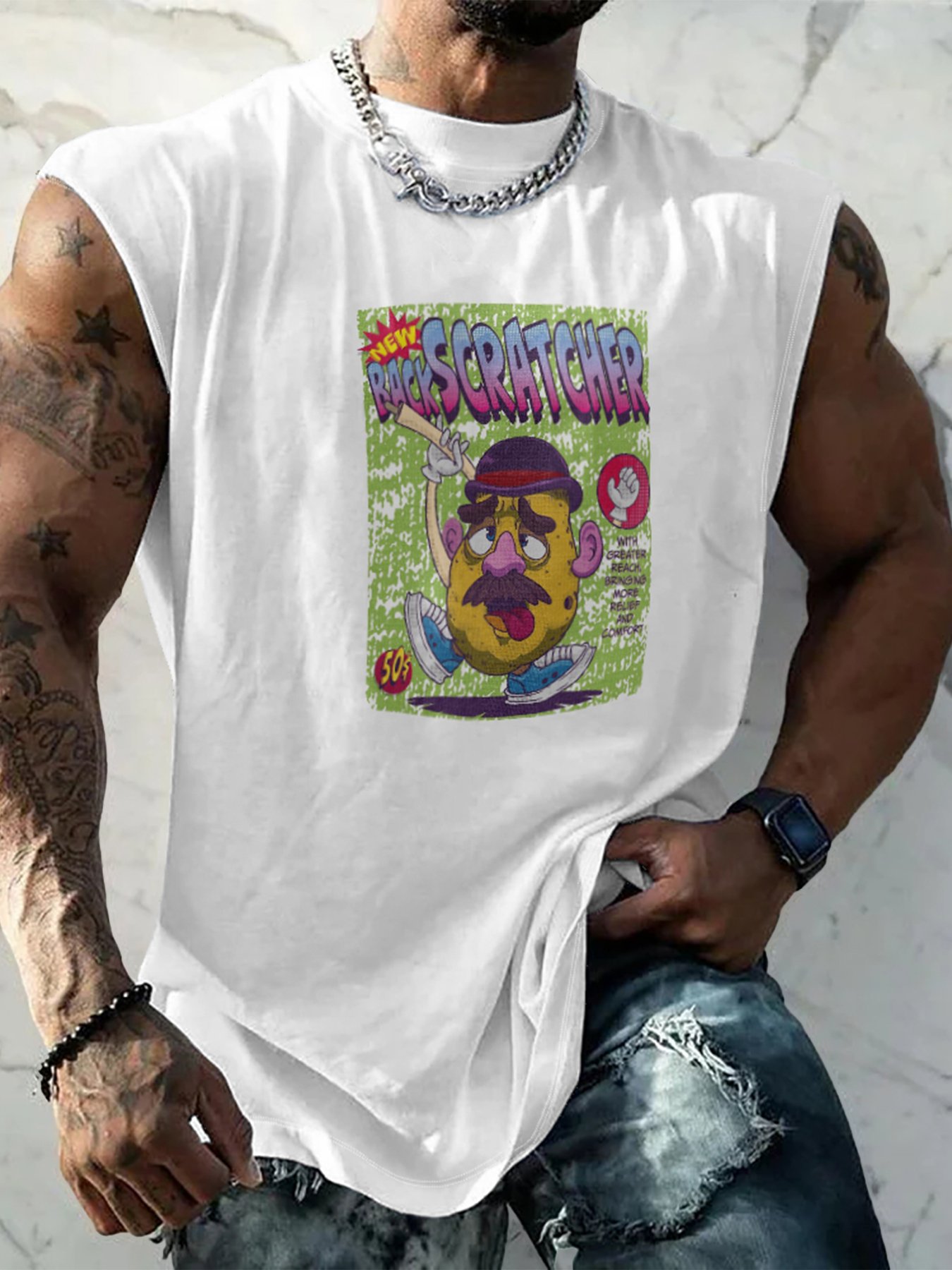 Hardaddy X Artist Marcio Lima Mens Crewneck Tank Tops Back Scratcher Beach Sleeveless Shirt