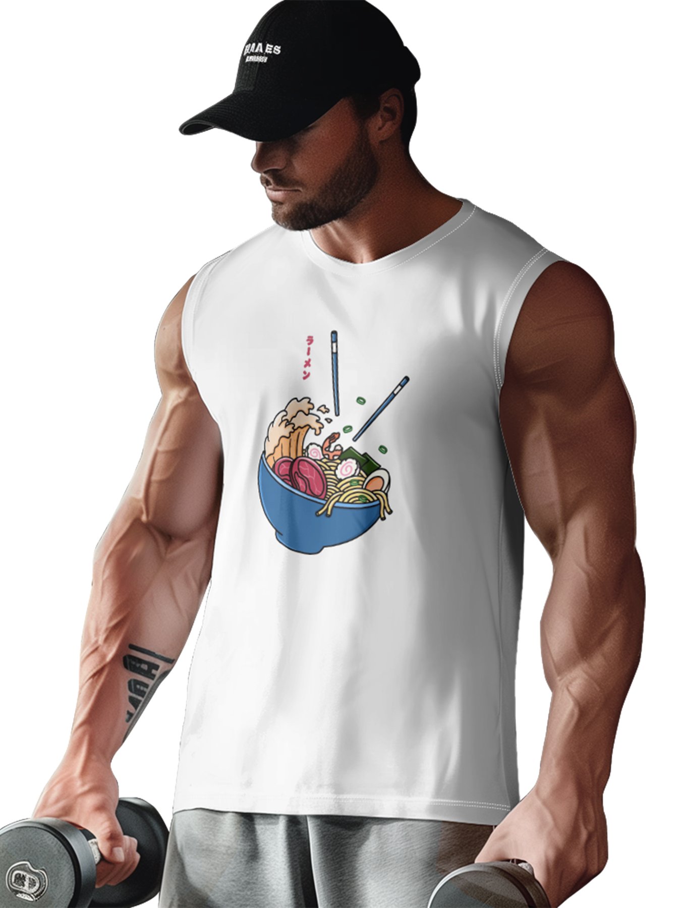 Hardaddy X Artist Kimprut Imut Mens Crewneck Tank Tops Japanese Ramen Beach Sleeveless Shirt