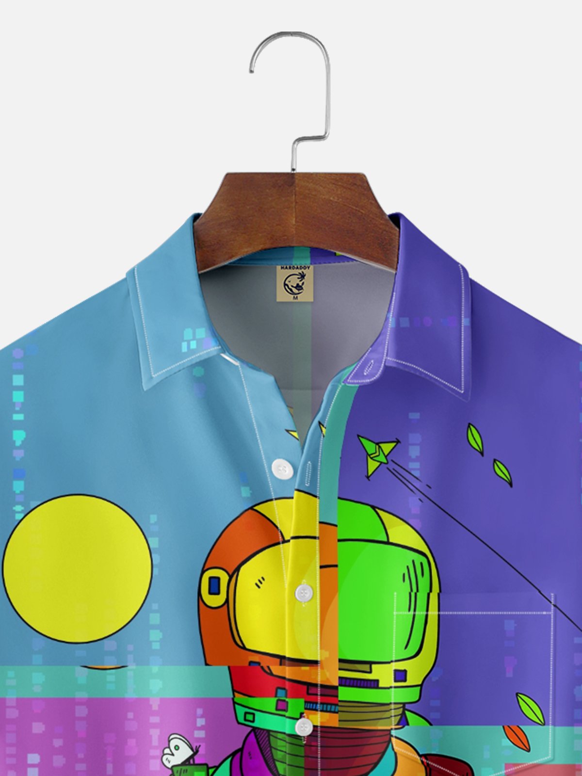 Hardaddy x Stephen Wade Moisture-Wicking Abstract Gradient Color Universe Astronaut Chest Pocket Hawaiian Shirt