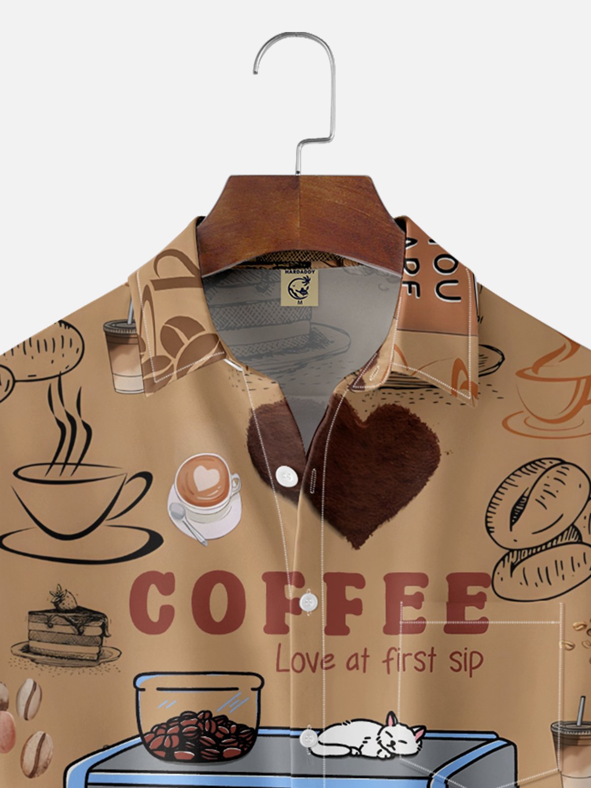 Hardaddy x Kimprut Imut Moisture Wicking Coffee Maker Lettering Cat Chest Pocket Hawaiian Shirt