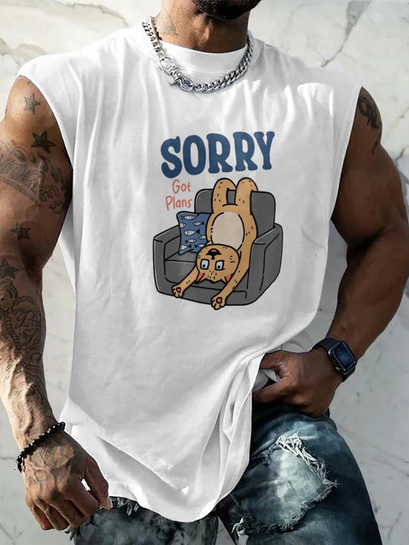 Hardaddy X Artist Kimprut Imut Mens Crewneck Tank Tops Cat Gots Plan Beach Sleeveless Shirt