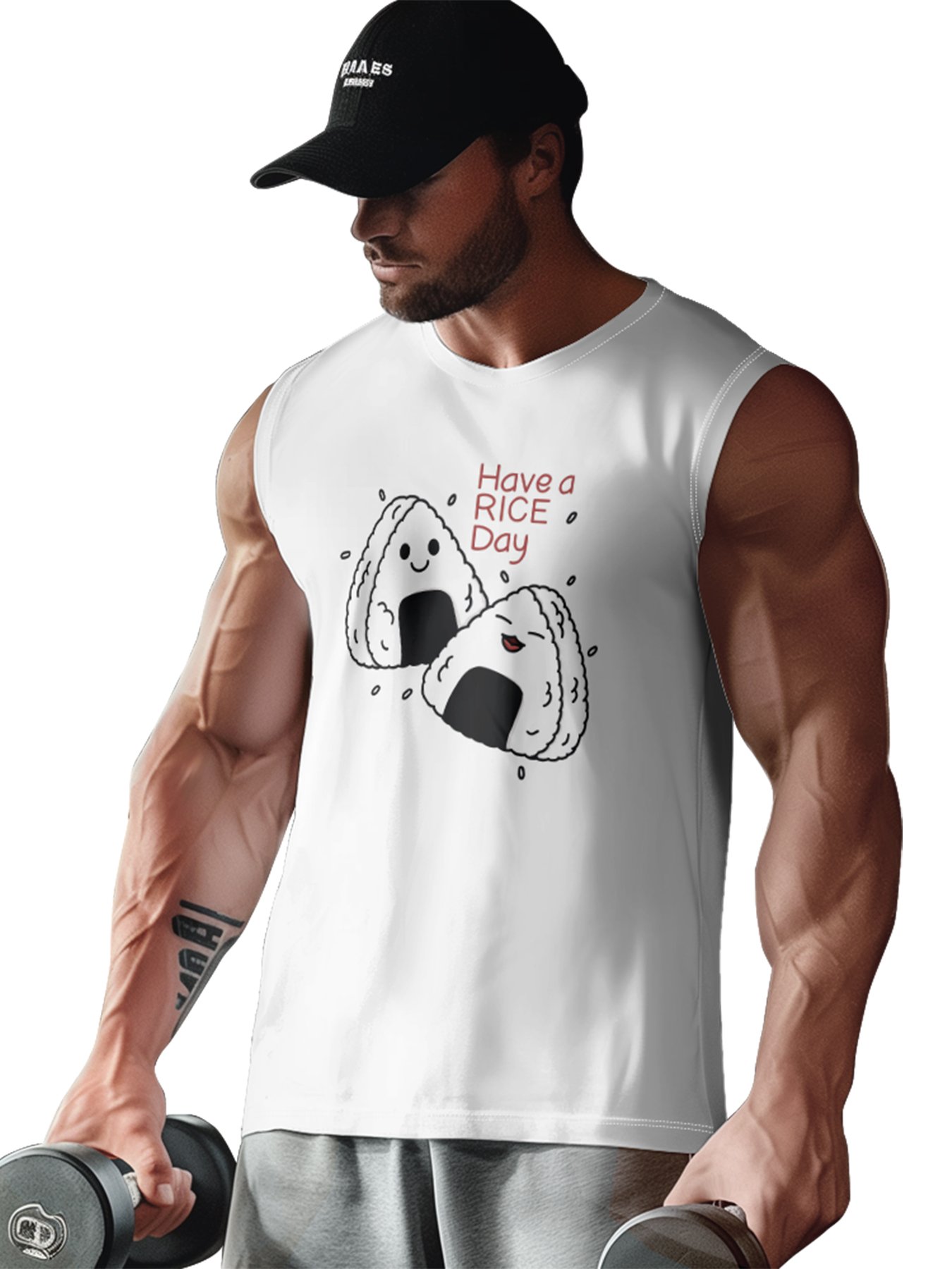 Hardaddy X Artist Kimprut Imut Mens Crewneck Tank Tops Japanese Rice Balls Beach Sleeveless Shirt