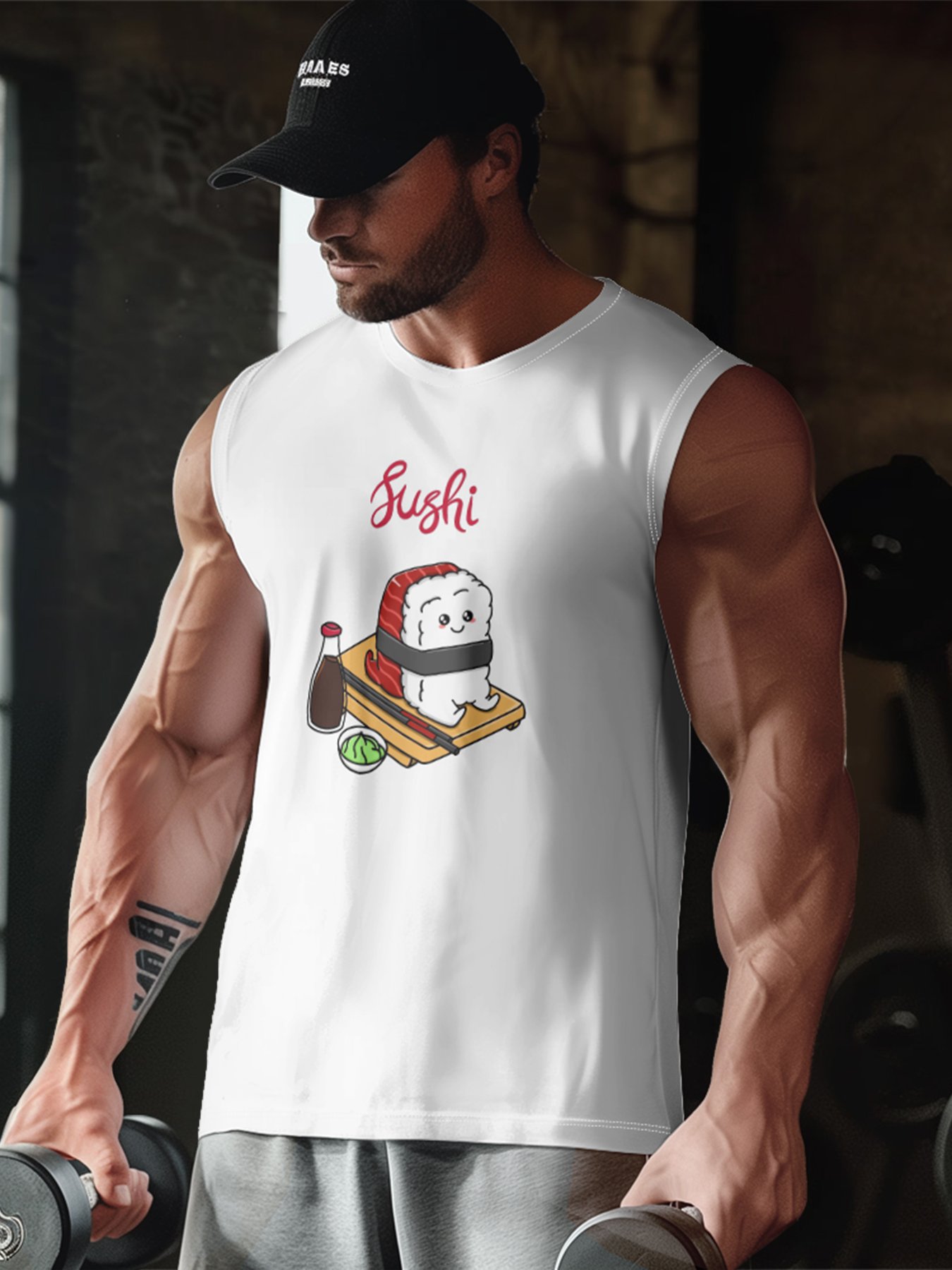 Hardaddy X Artist Kimprut Imut Mens Crewneck Tank Tops Sushi Soy Beach Sleeveless Shirt