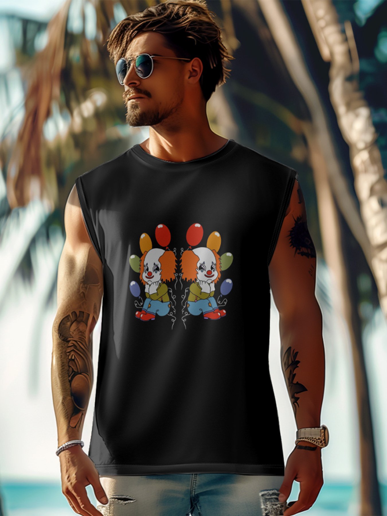 Hardaddy X Artist Janet Johnson Mens Crewneck Tank Tops Clown Beach Sleeveless Shirt