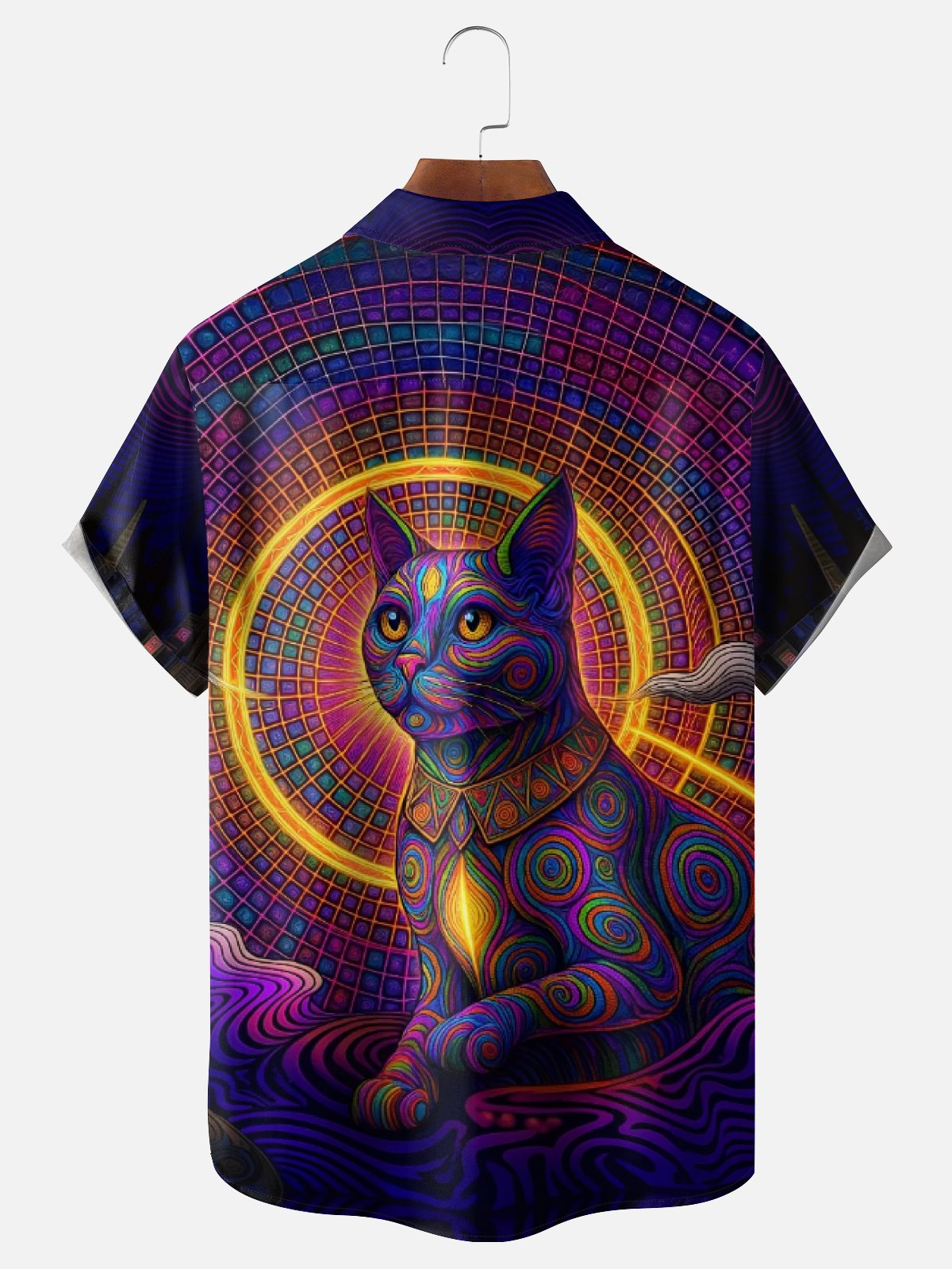 Hardaddy x Yunus Appak Moisture Wicking Art Ombre Color Block Cat Chest Pocket Hawaiian Shirt