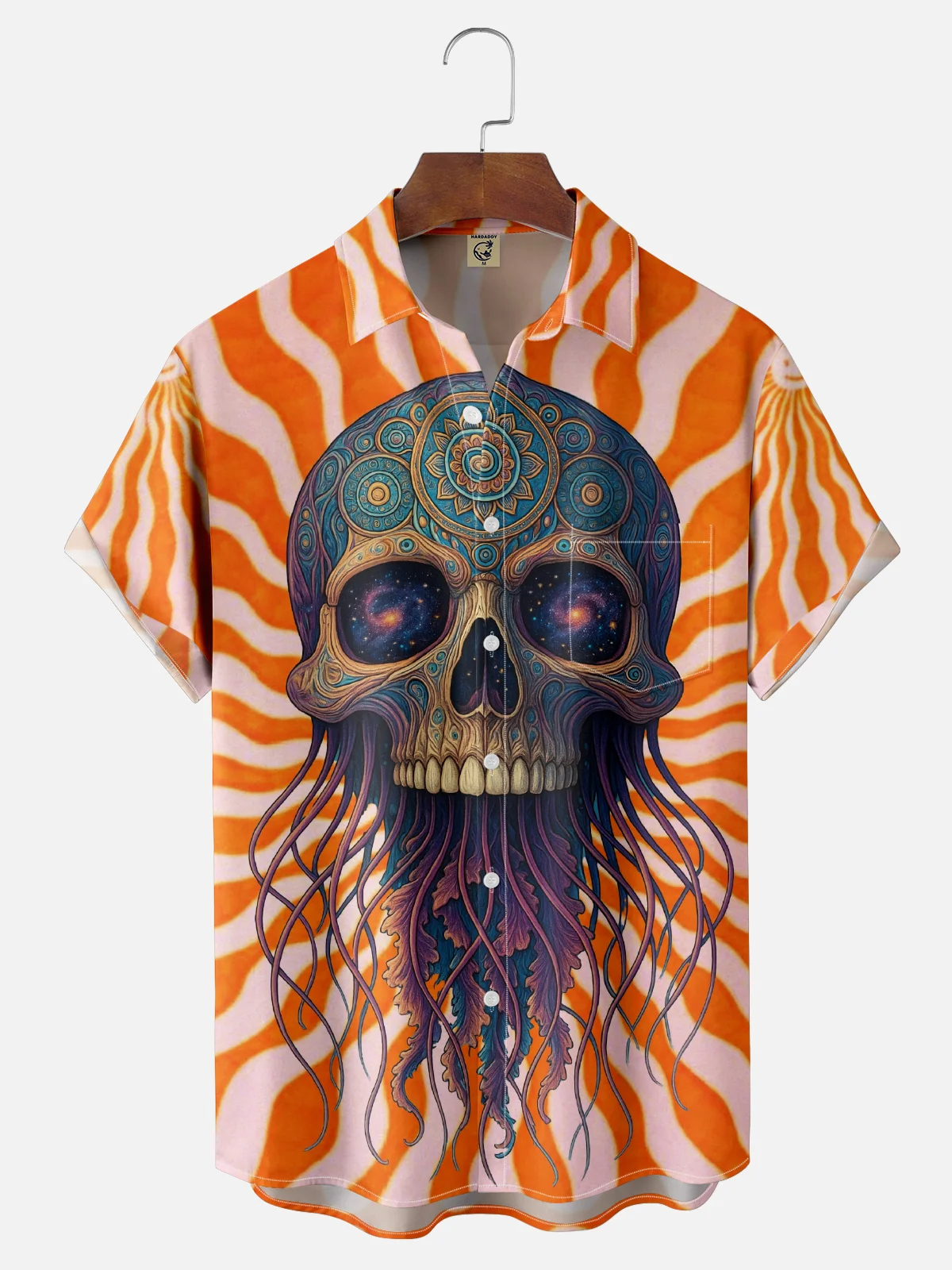 Hardaddy x Yunus Appak Moisture Wicking Artistic Abstract Skull Geometric Chest Pocket Hawaiian Shirt