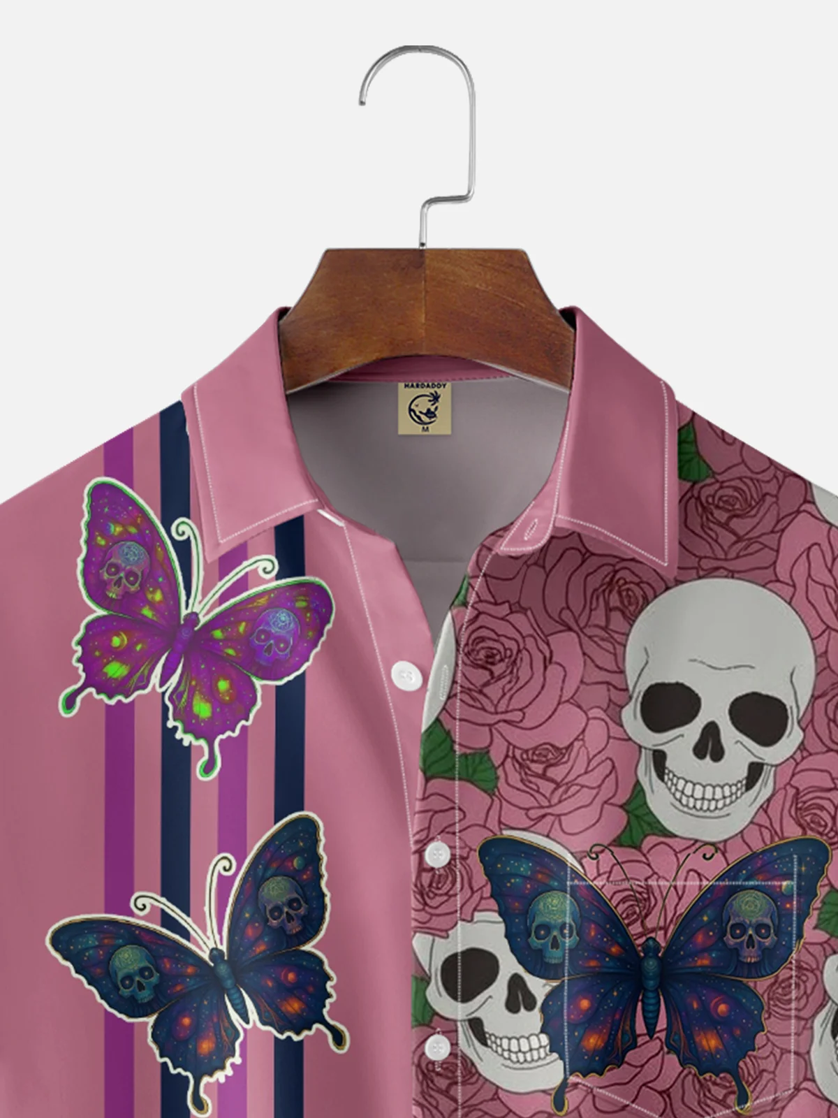 Hardaddy x Yunus Appak Moisture Wicking Art Abstract Skull Rose Butterfly Chest Pocket Hawaiian Shirt