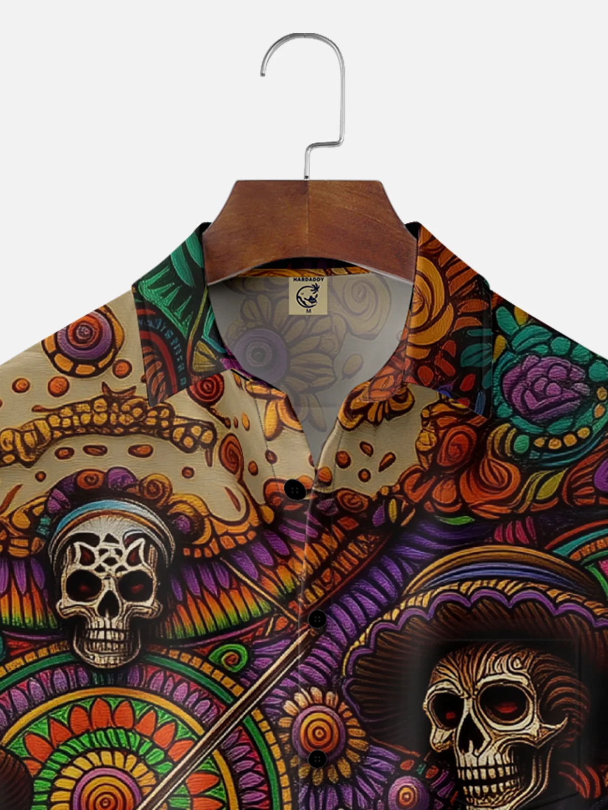 Hardaddy x Yunus Appak Moisture Wicking Art Skull Guitar Rock Chest Pocket Hawaiian Shirt