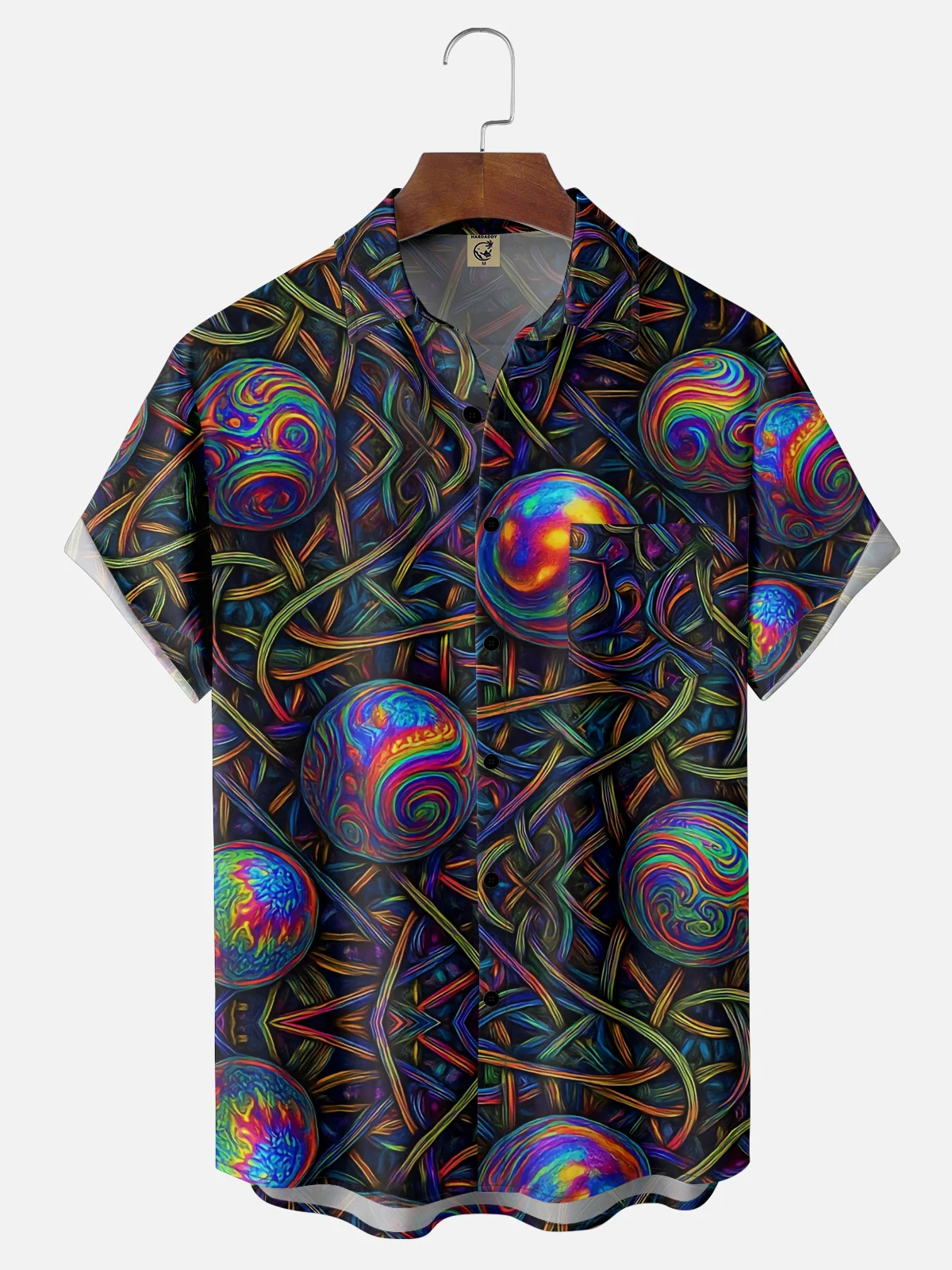 Hardaddy x Yunus Appak Moisture Wicking Art Abstract 3D Cube Ball Geometric Chest Pocket Hawaiian Shirt