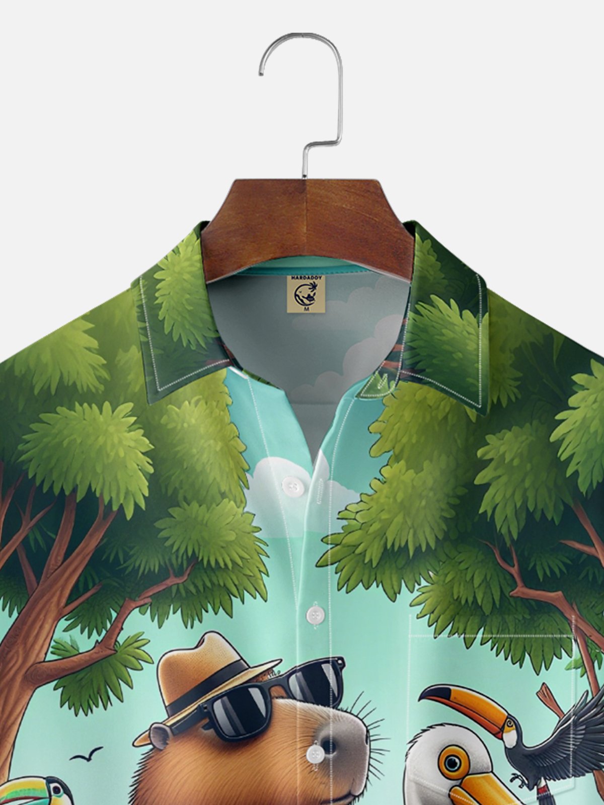 Moisture Wicking Capybara Parrot Beach Chest Pocket Hawaiian Shirt