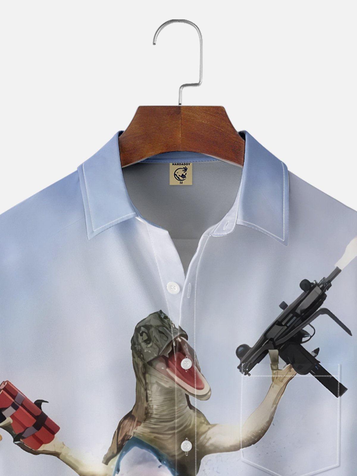 Moisture-wicking Crazy Shark Dinosaur Fun Chest Pocket Hawaiian Shirt