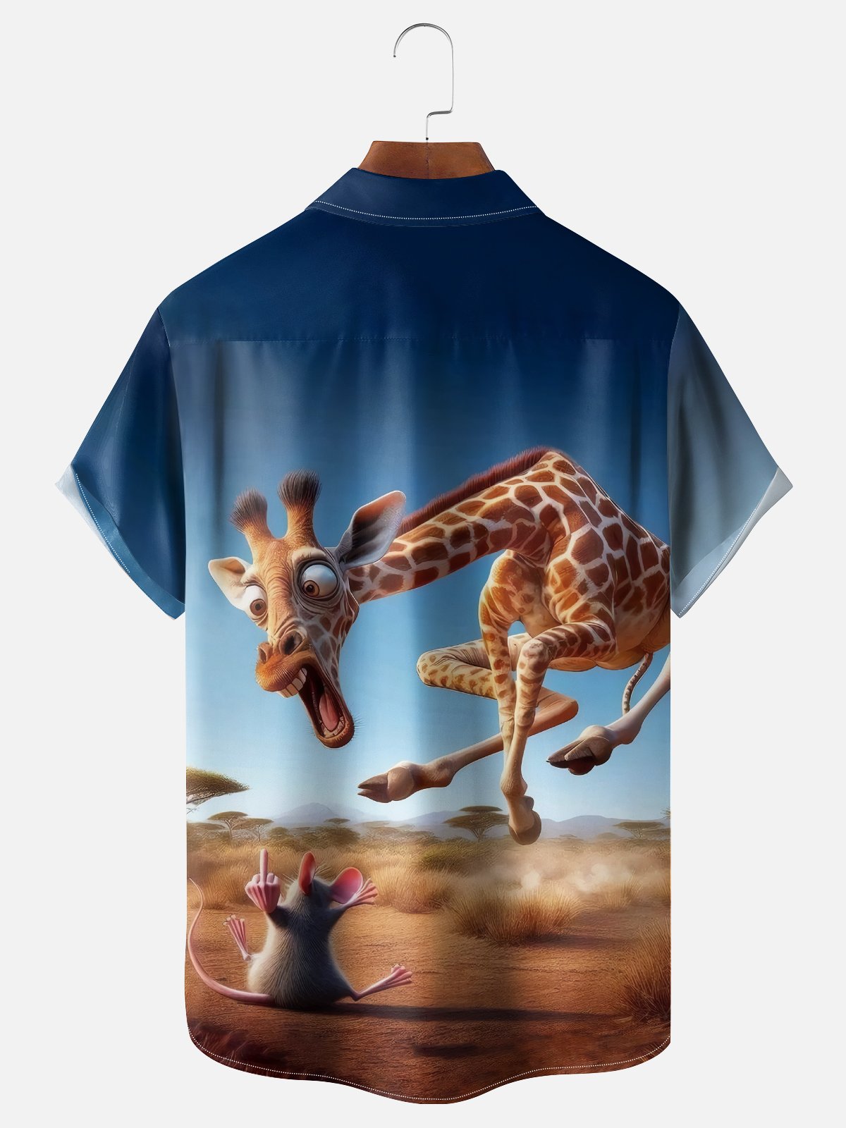 Moisture-wicking Mouse Scared Giraffe Chest Pocket Hawaiian Shirt
