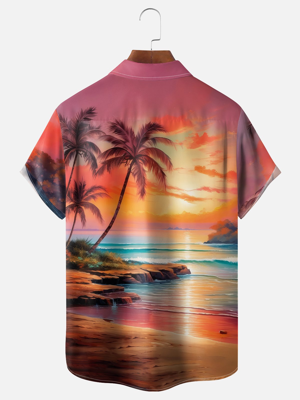 Moisture-wicking Fun Coast Sunset Chest Pocket Hawaiian Shirt