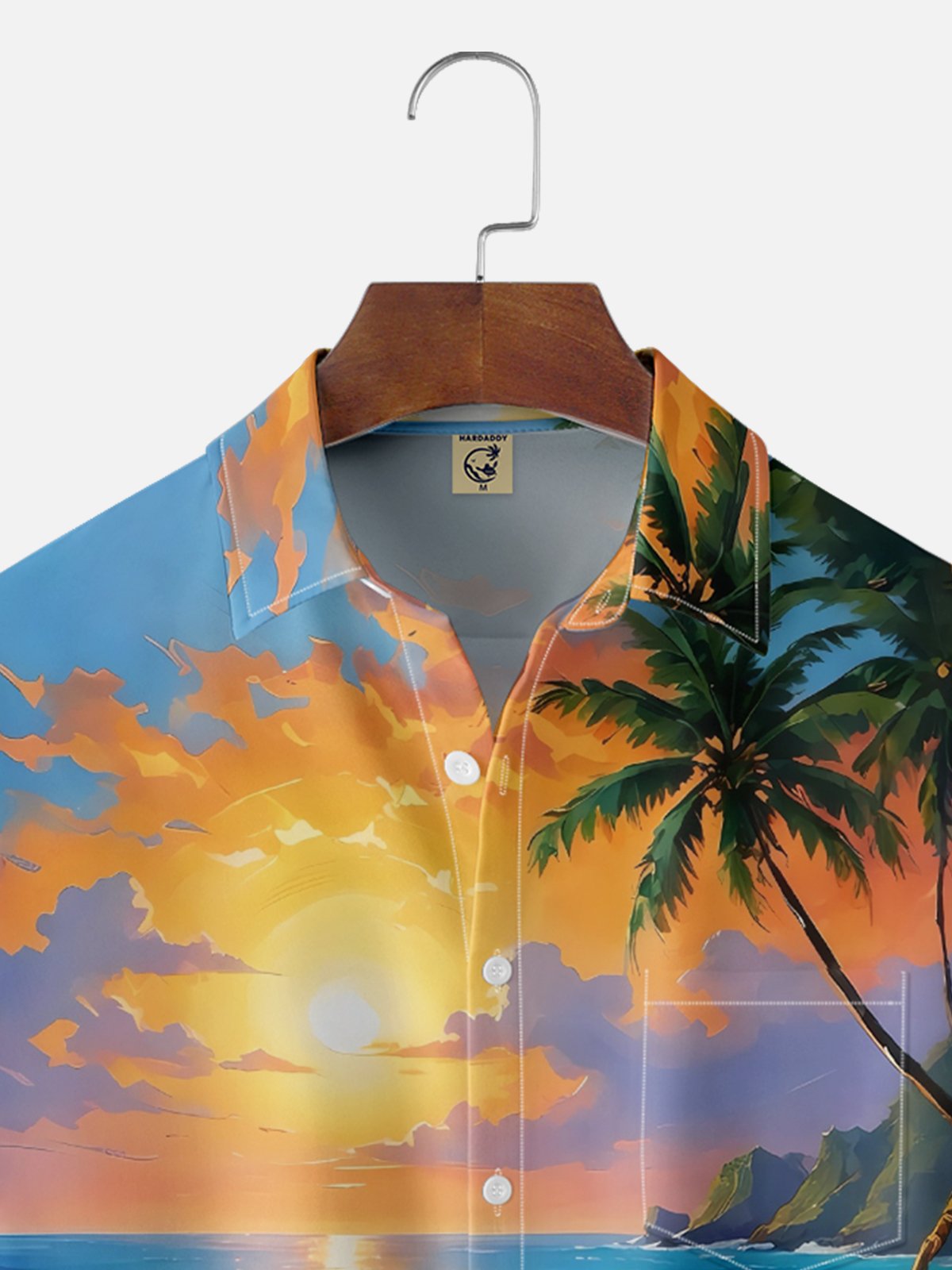 Moisture-wicking Fun Coast Hammock Sunset Chest Pocket Hawaiian Shirt