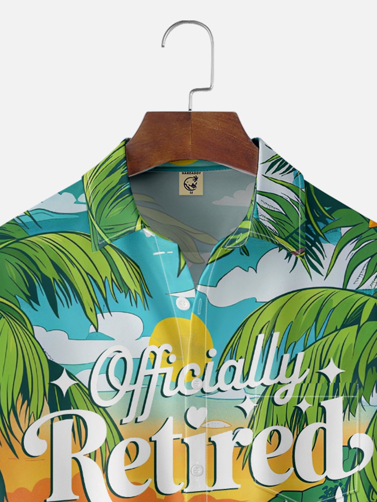 Moisture-wicking Palm Tree Officially Retired Chest Pocket Hawaiian Shirt