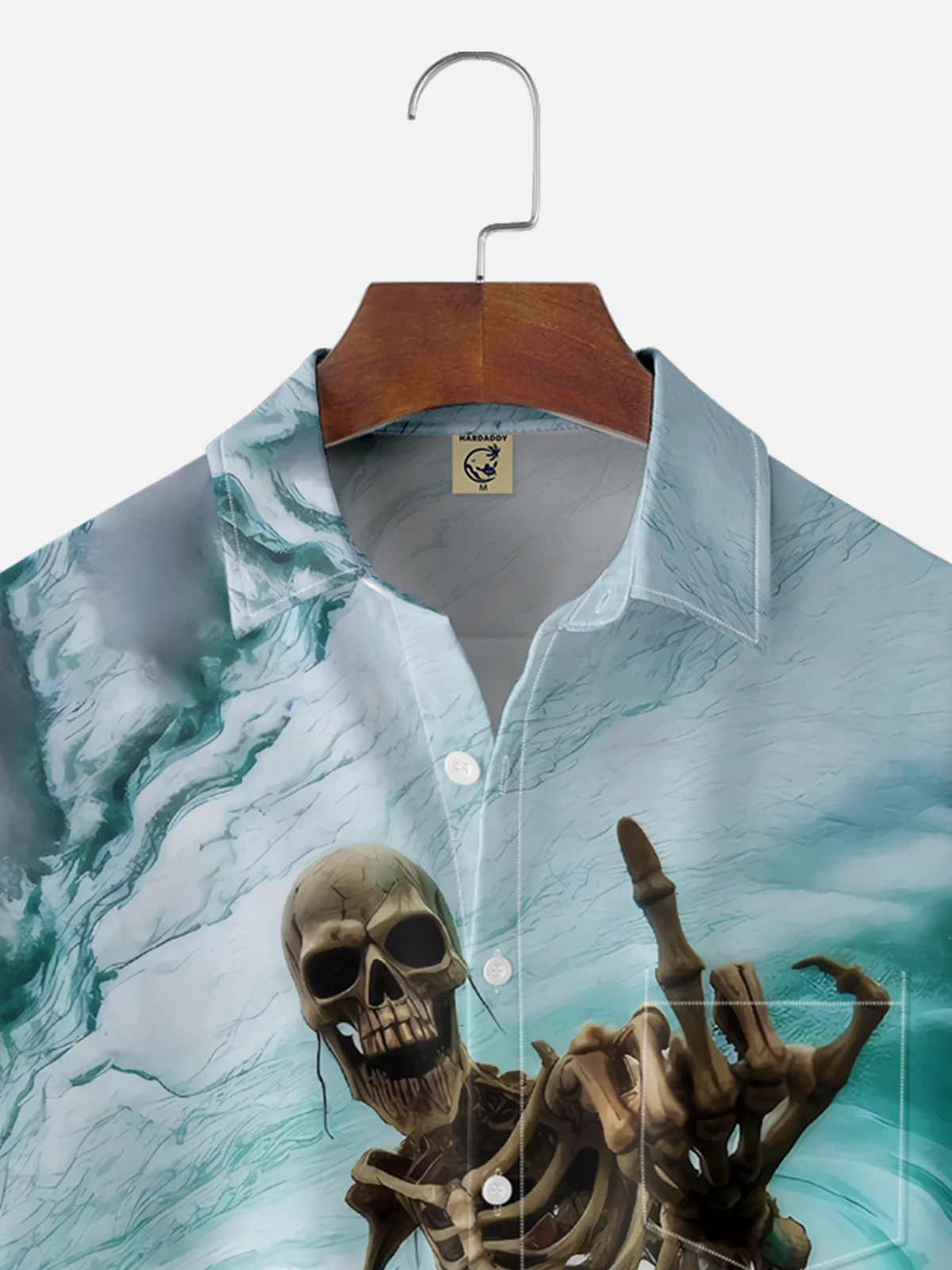 Moisture-wicking Skeleton Surfing Fun Chest Pocket Hawaiian Shirt