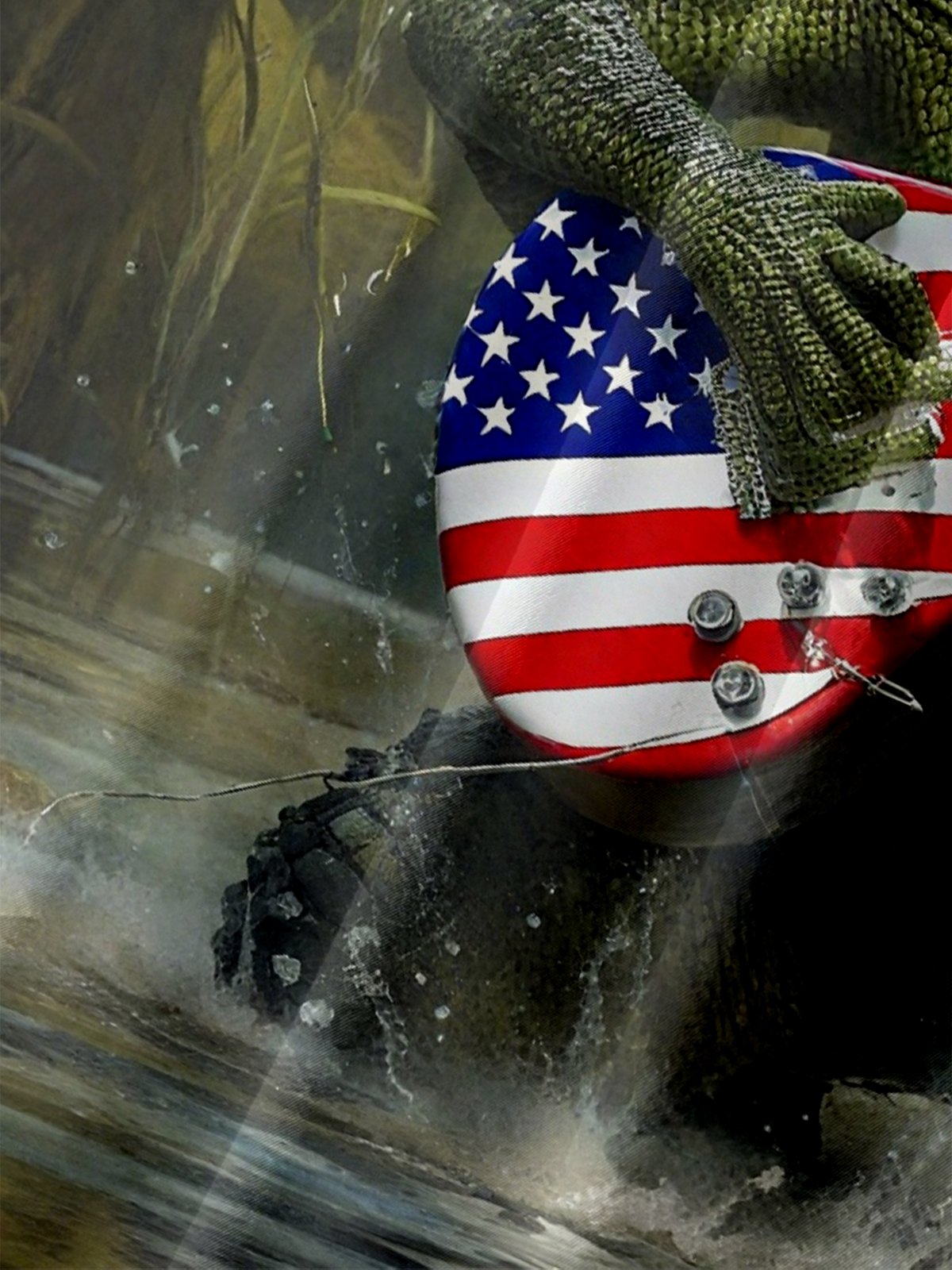 Moisture Wicking American Flag Guitar Alligator Chest Pocket Hawaiian Shirt