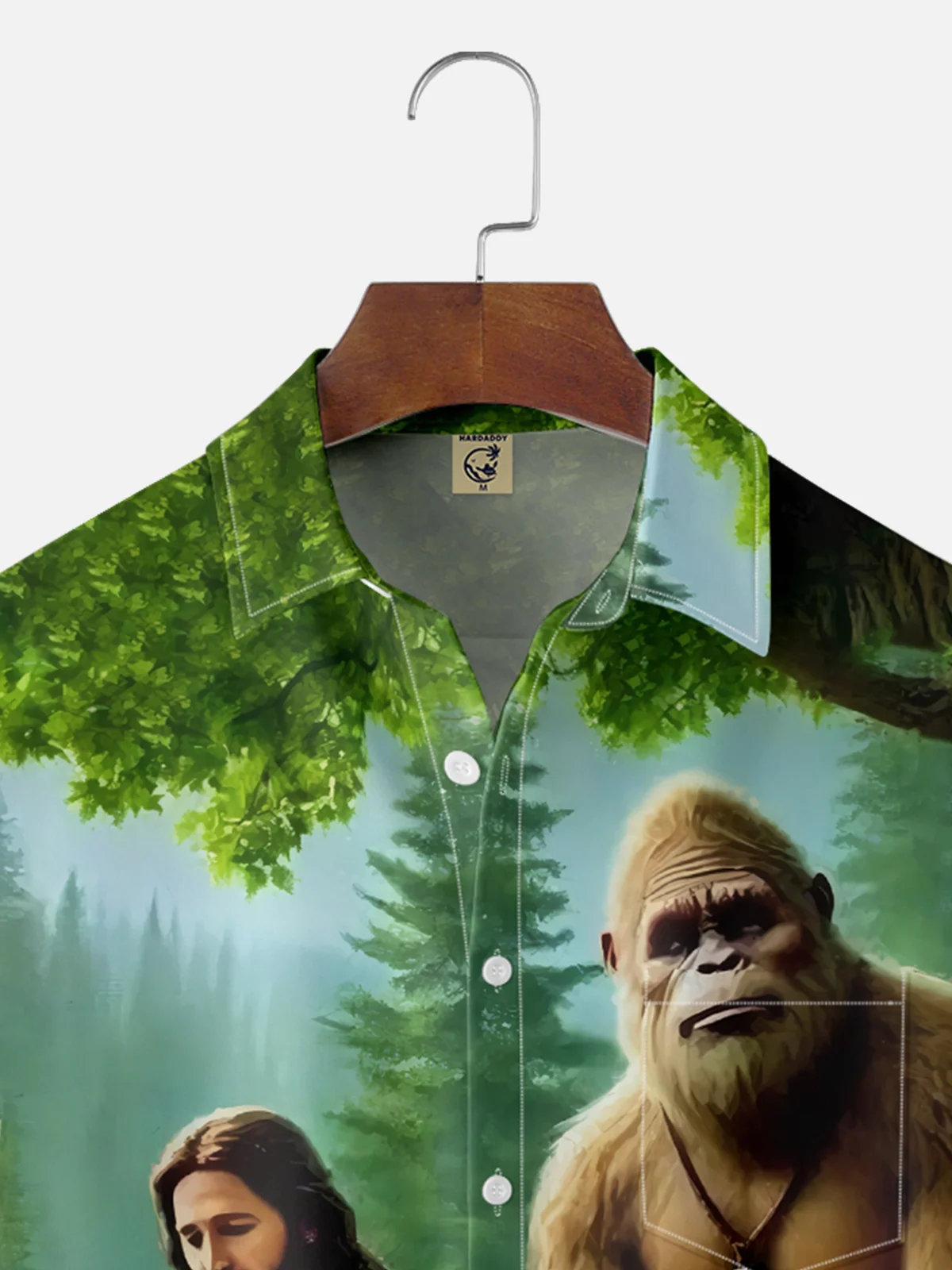 Moisture-wicking Bigfoot and Jesus Religious Chest Pocket Hawaiian Shirt