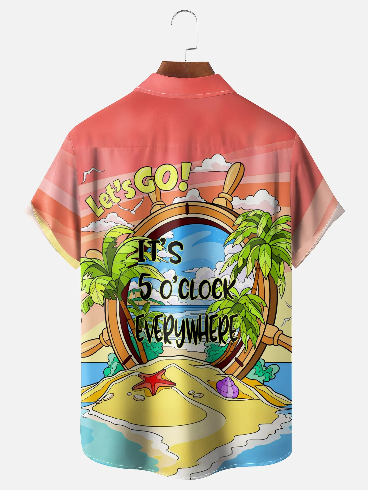 Moisture-wicking Palm Tree Its 5 O'Clock Everywhere Chest Pocket Hawaiian Shirt