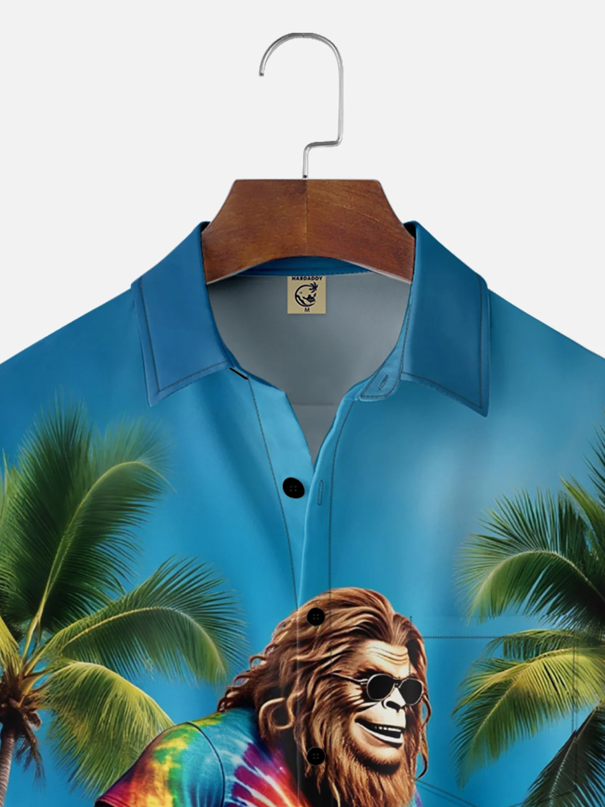 Moisture Wicking Hippie Bigfoot Guitar Coconut Tree Chest Pocket Hawaiian Shirt