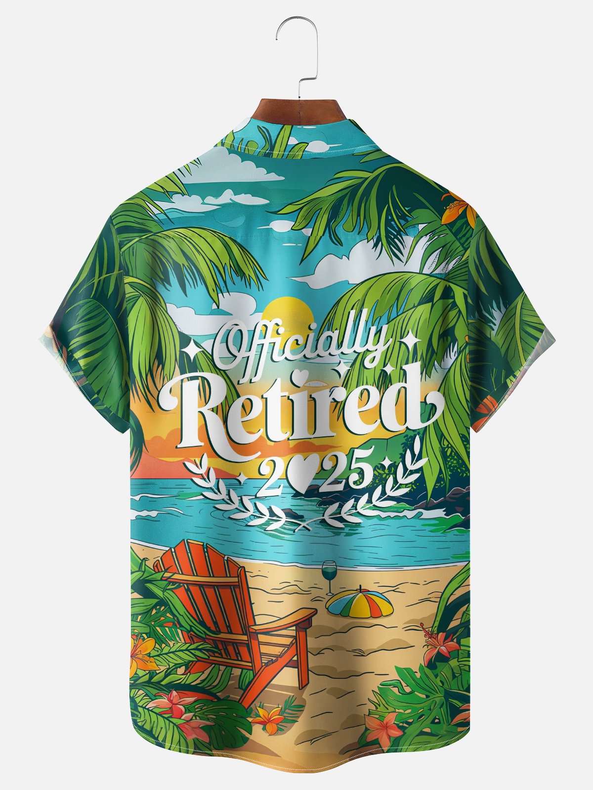 Moisture-wicking Palm Tree Officially Retired Chest Pocket Hawaiian Shirt