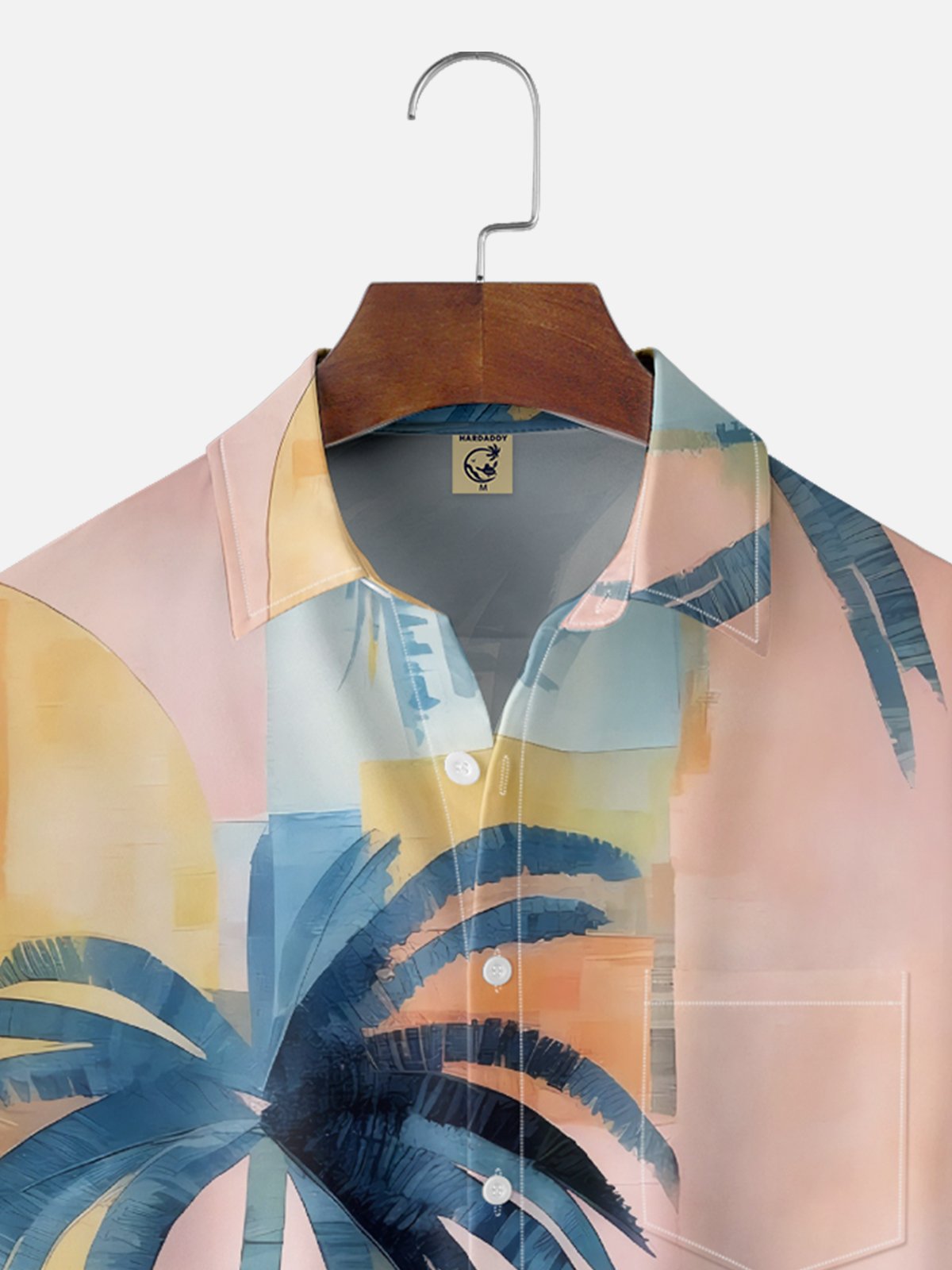 Moisture-wicking Coconut Tree Abstract Art Chest Pocket Hawaiian Shirt