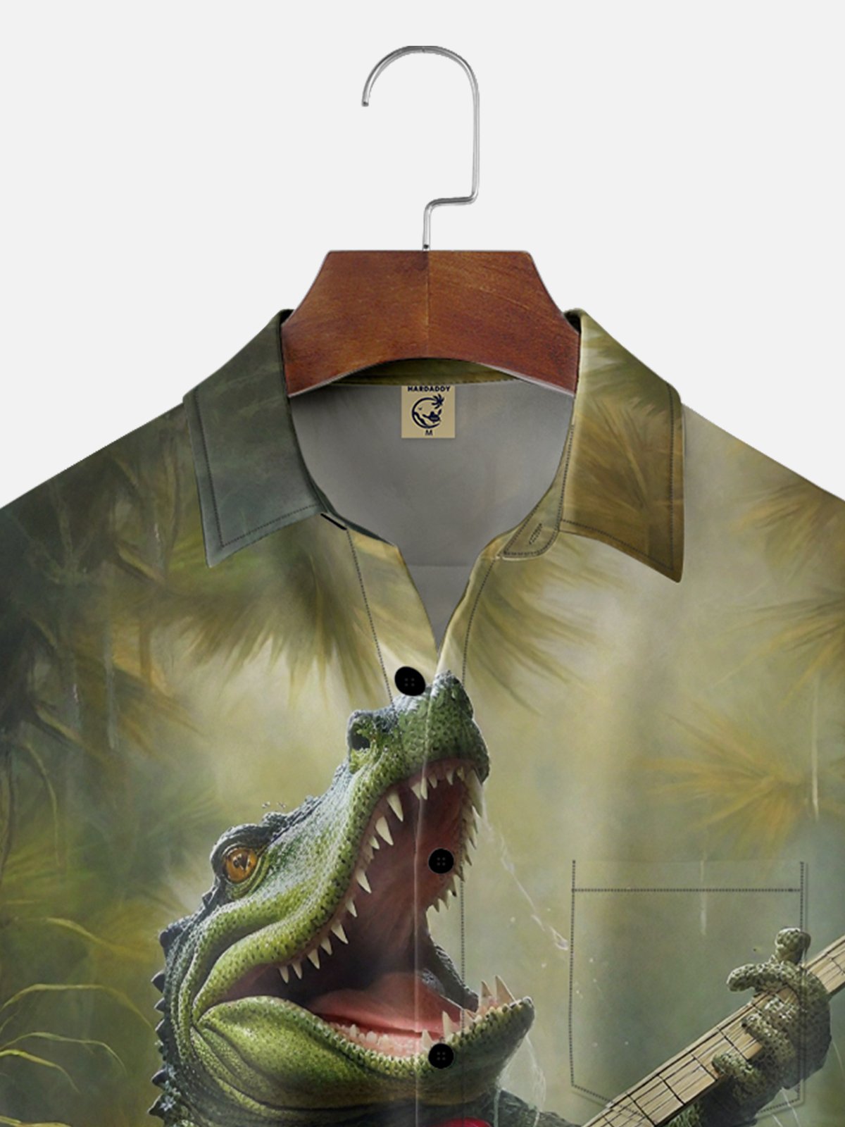 Moisture Wicking American Flag Guitar Alligator Chest Pocket Hawaiian Shirt