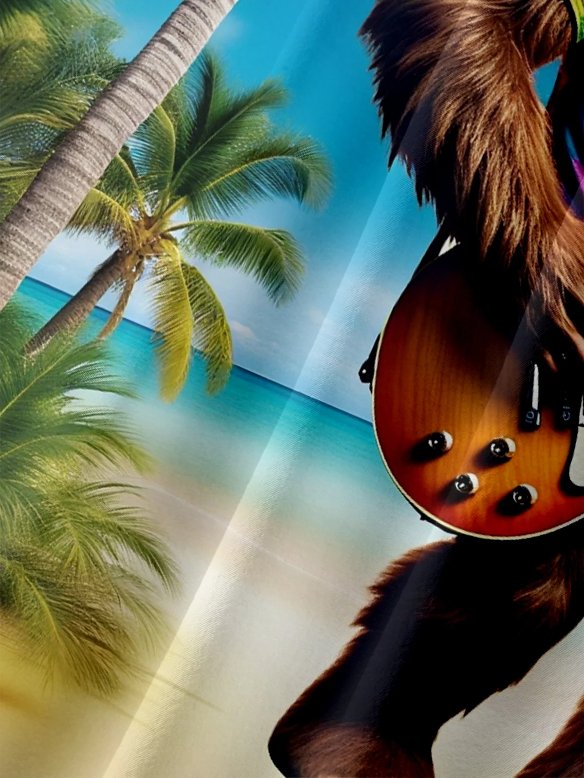 Moisture Wicking Hippie Bigfoot Guitar Coconut Tree Chest Pocket Hawaiian Shirt