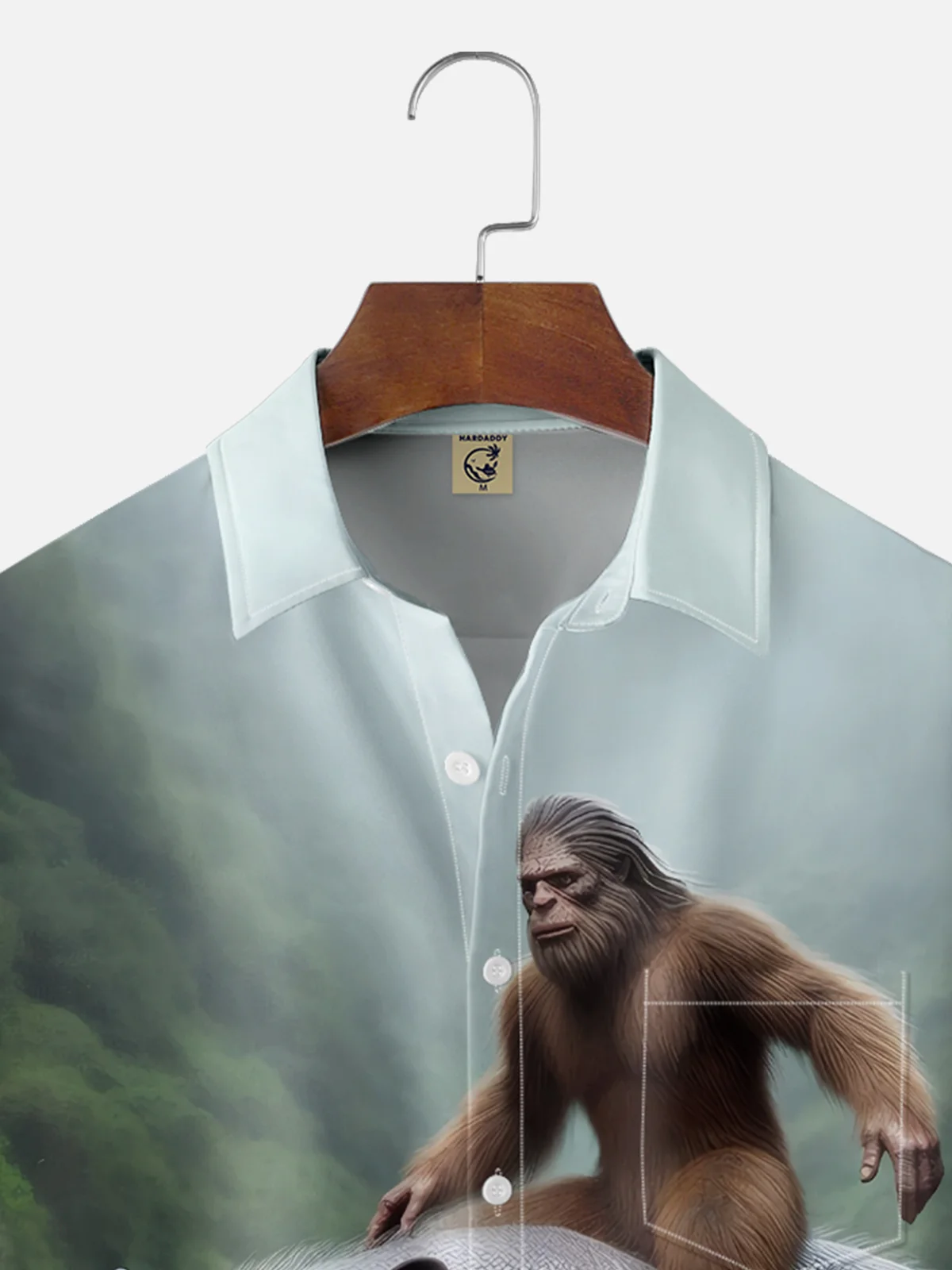 Moisture-wicking Bigfoot vs. Armadillo Fun Chest Pocket Hawaiian Shirt