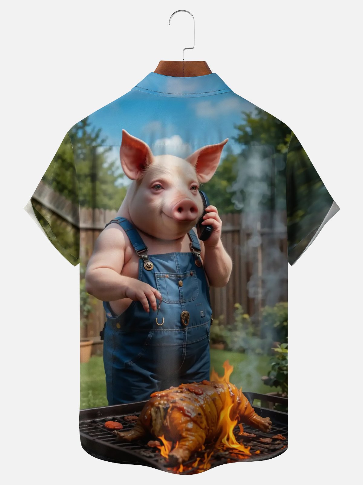 Moisture-wicking BBQ Party Pig Chest Pocket Casual Shirt