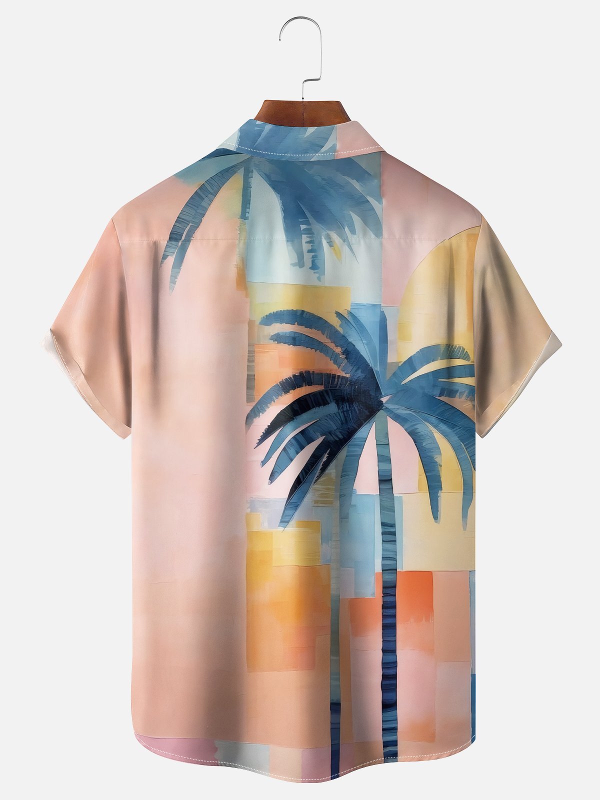 Moisture-wicking Coconut Tree Abstract Art Chest Pocket Hawaiian Shirt