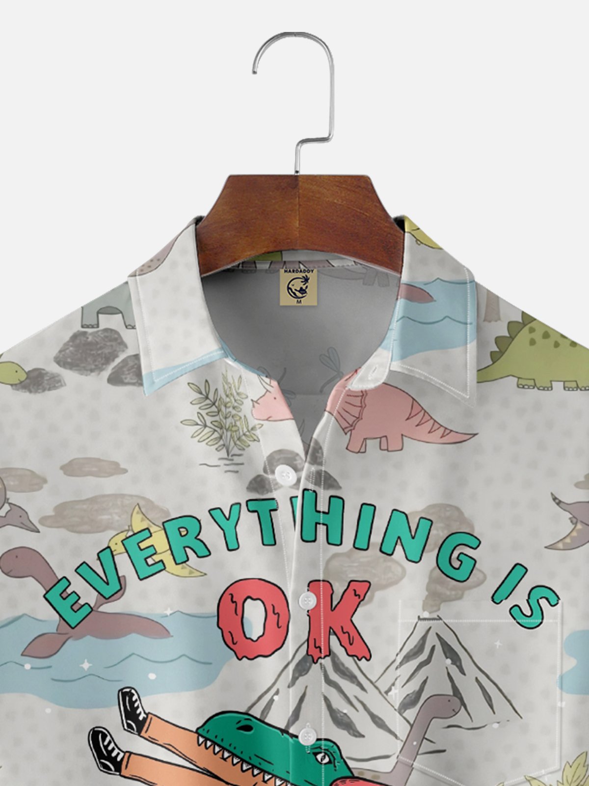Hardaddy X Coffee Man Moisture-wicking Dinosaur Chest Pocket Hawaiian Shirt