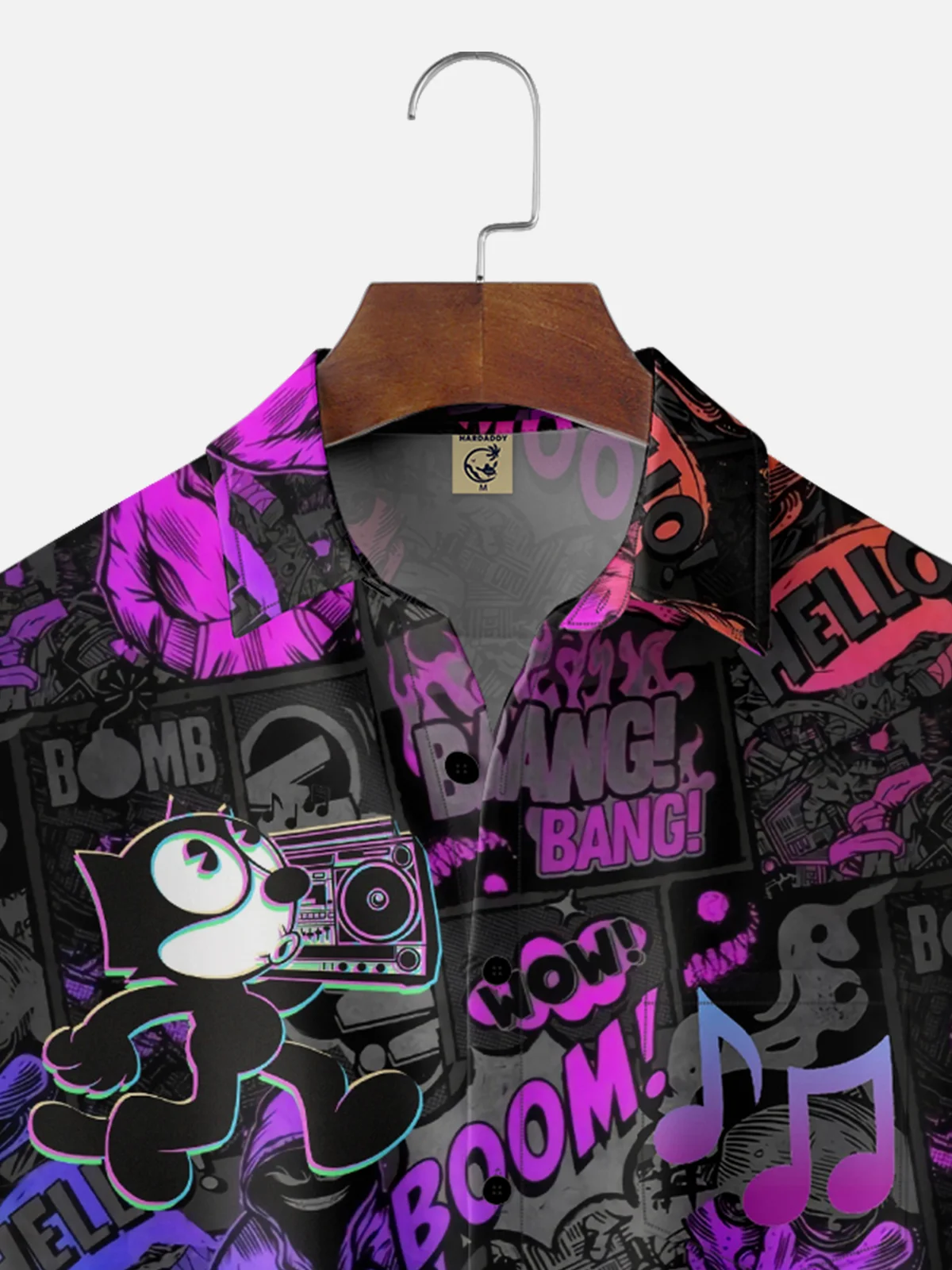 Hardaddy X Contatoeoli Studio Moisture-wicking Music Black Cat Chest Pocket Hawaiian Shirt
