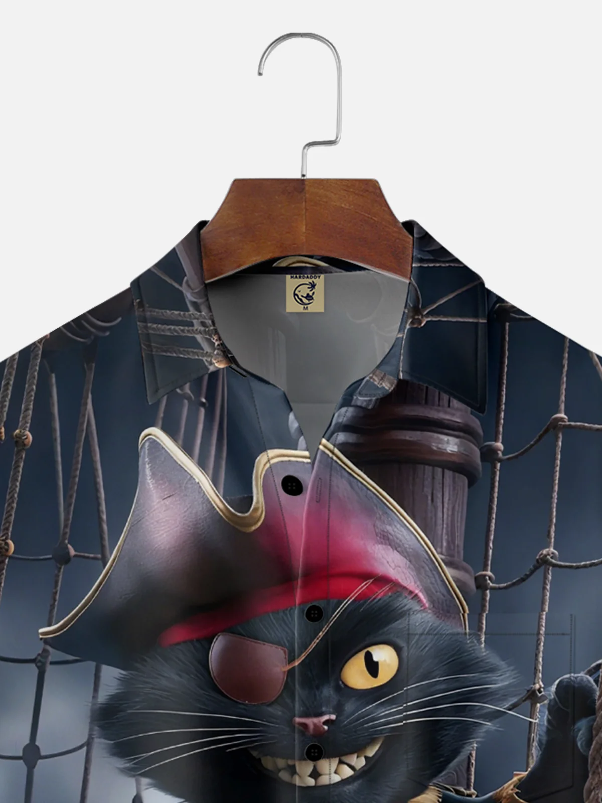 Moisture Wicking Pirate Cat Chest Pocket Hawaiian Shirt