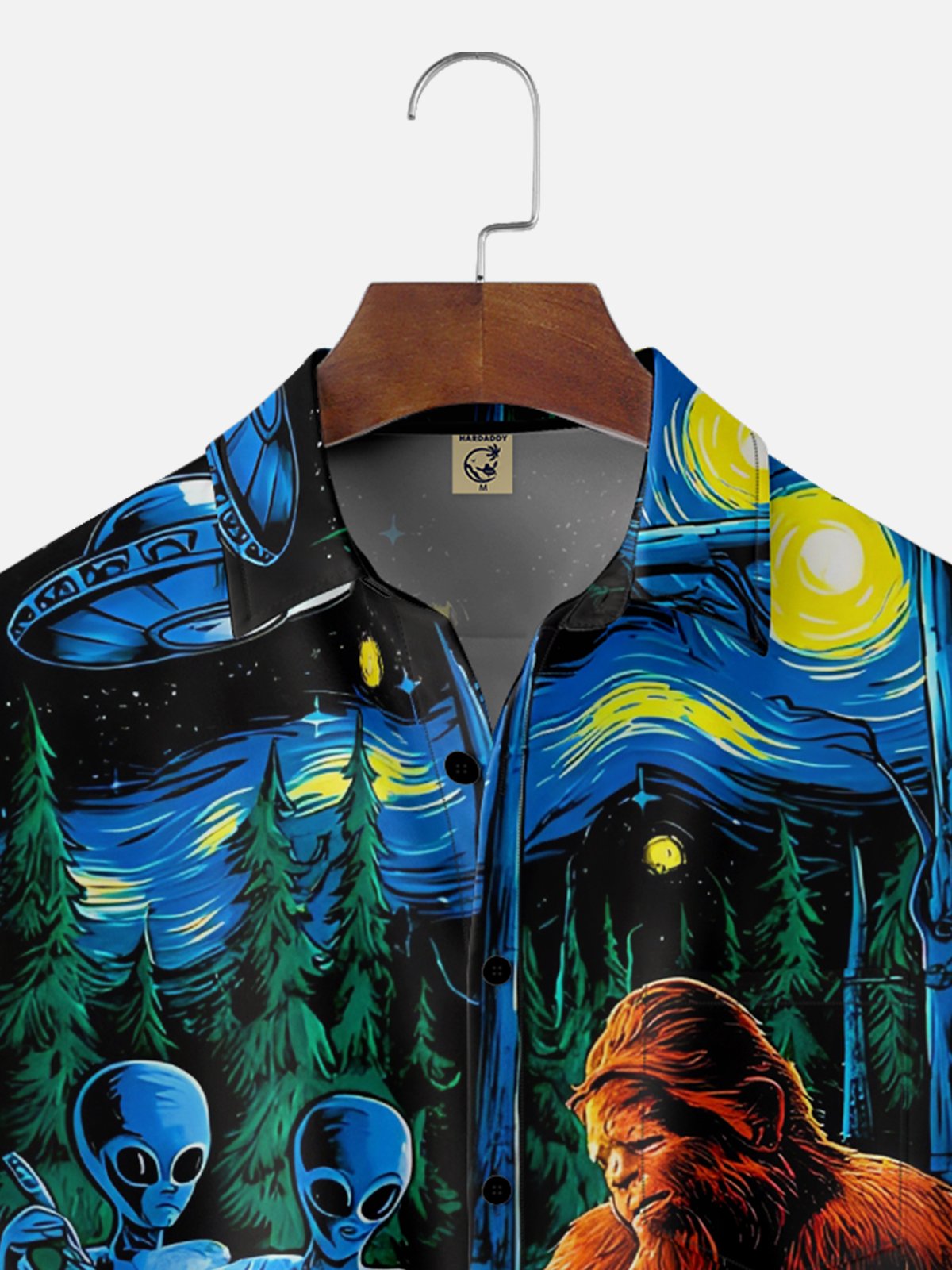Moisture Wicking BBQ UFO Bigfoot Cat Art Chest Pocket Hawaiian Shirt