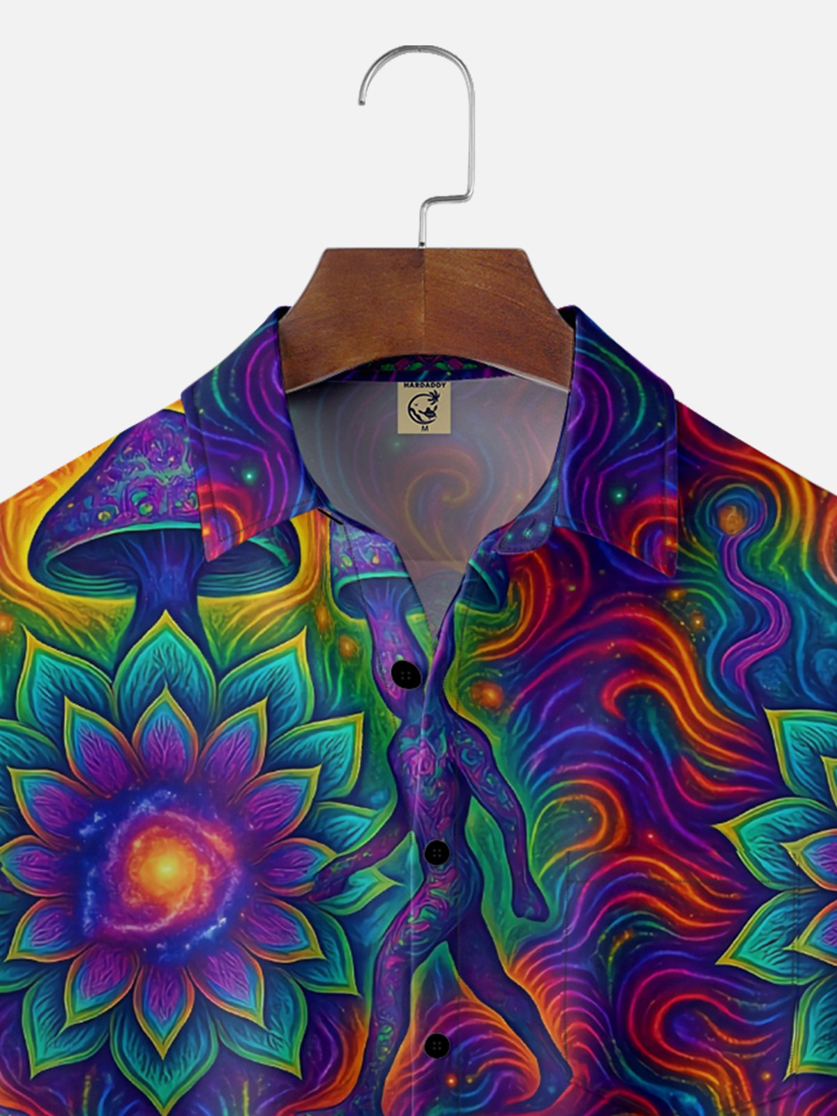 Synthetic Waveforms x Hardaddy Moisture-wicking Mushroom Lotus Body Chest Pocket Hawaiian Shirt