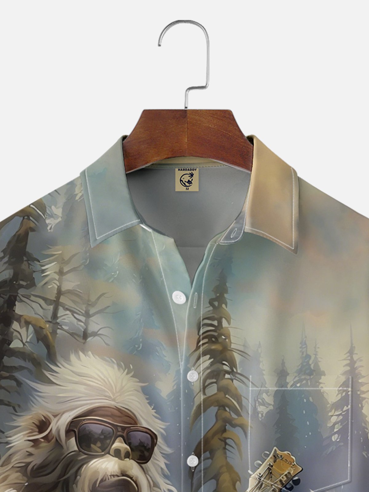 Moisture Wicking Guitar Bigfoot Chest Pocket Hawaiian Shirt