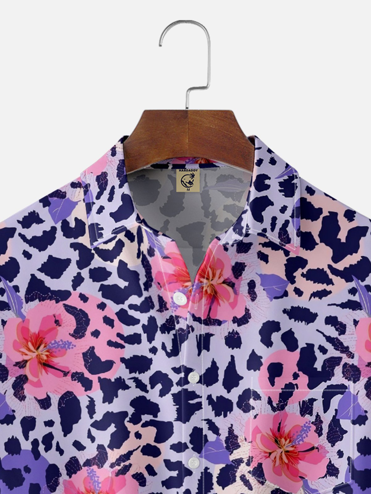 Moisture Wicking Leopard Floral Chest Pocket Hawaiian Shirt