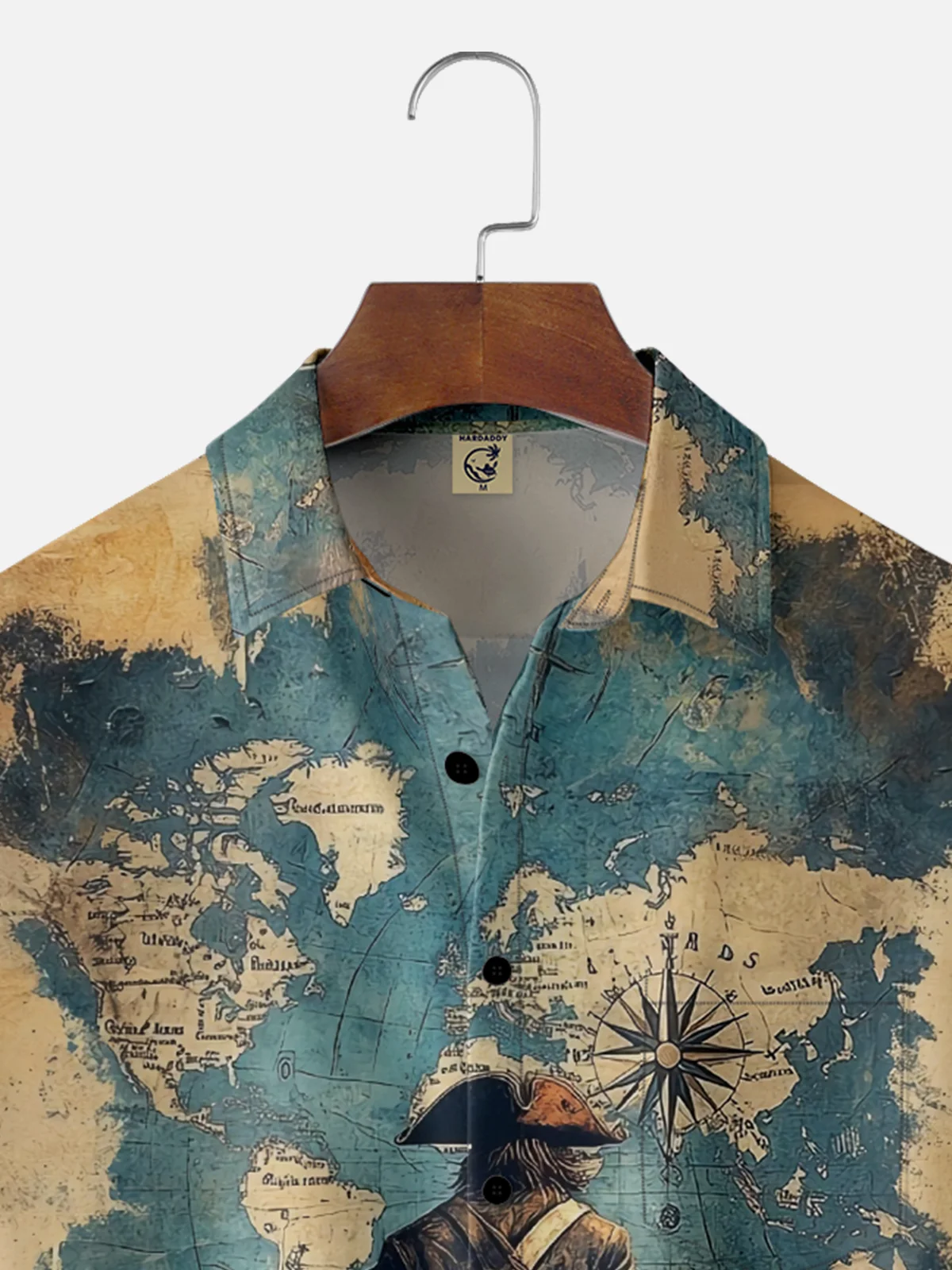 Moisture Wicking Vintage Pirate Map Chest Pocket Hawaiian Shirt