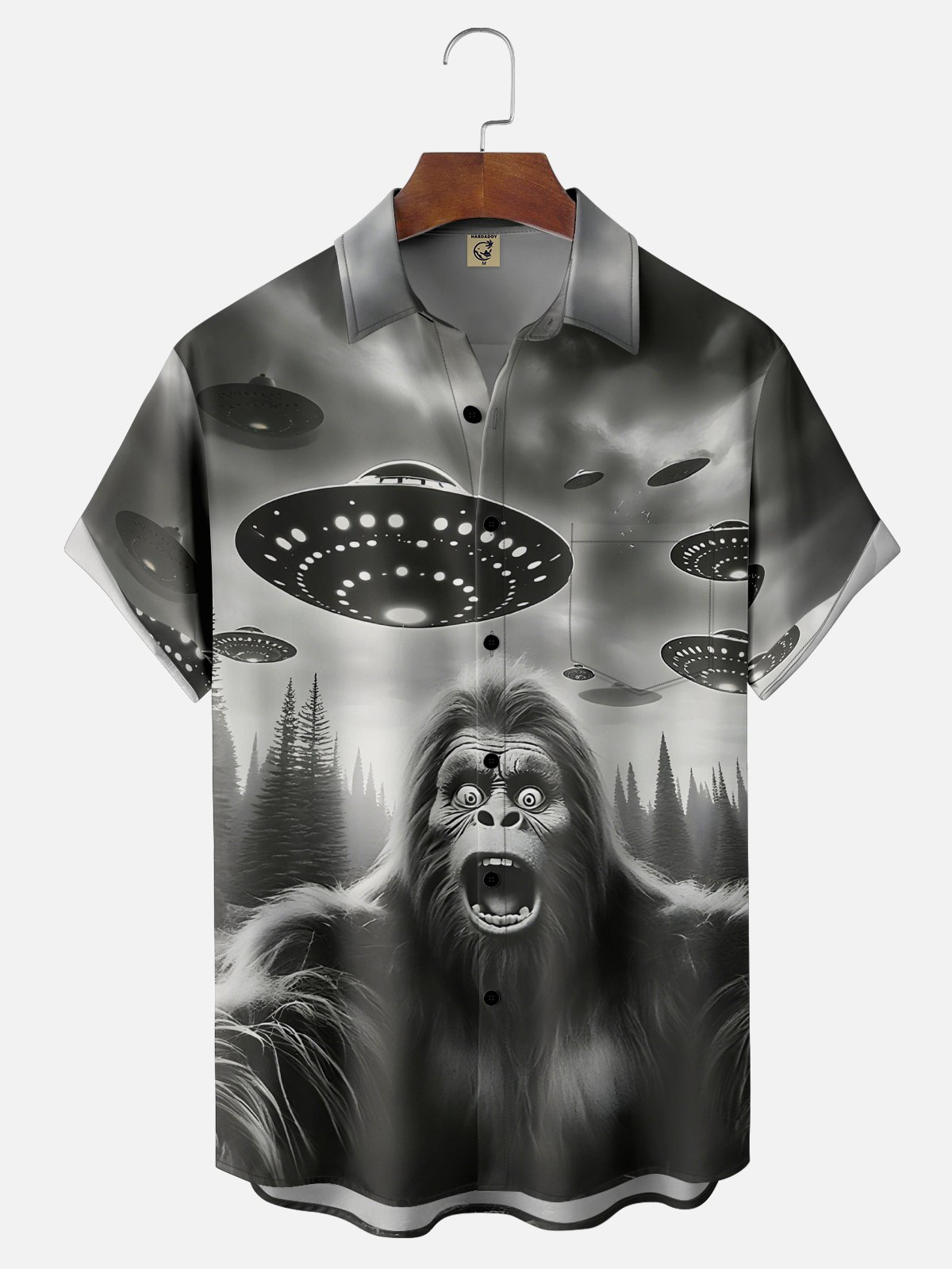 Moisture wicking Funny UFO Bigfoot Chest Pocket Hawaiian Shirt