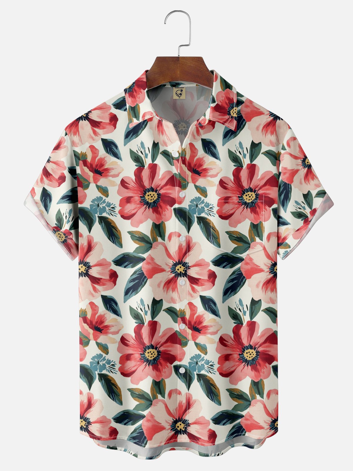 Moisture Wicking Tropical Flora Chest Pocket Hawaiian Shirt