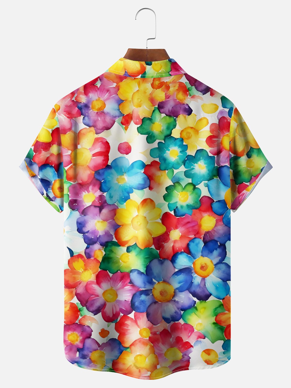 Moisture Wicking Tropical Plants Gradient Watercolor Floral Chest Pocket Hawaiian Shirt