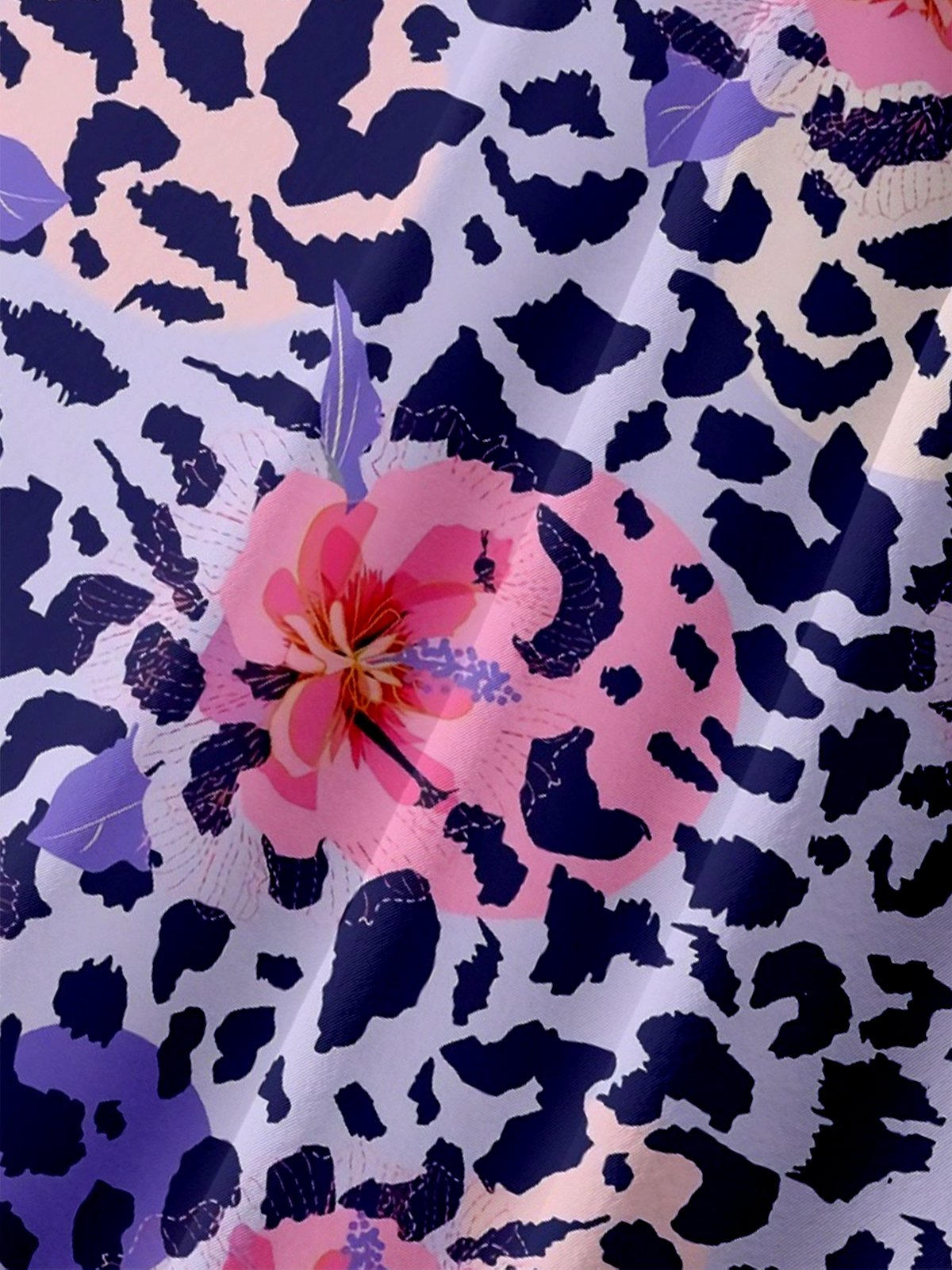 Moisture Wicking Leopard Floral Chest Pocket Hawaiian Shirt