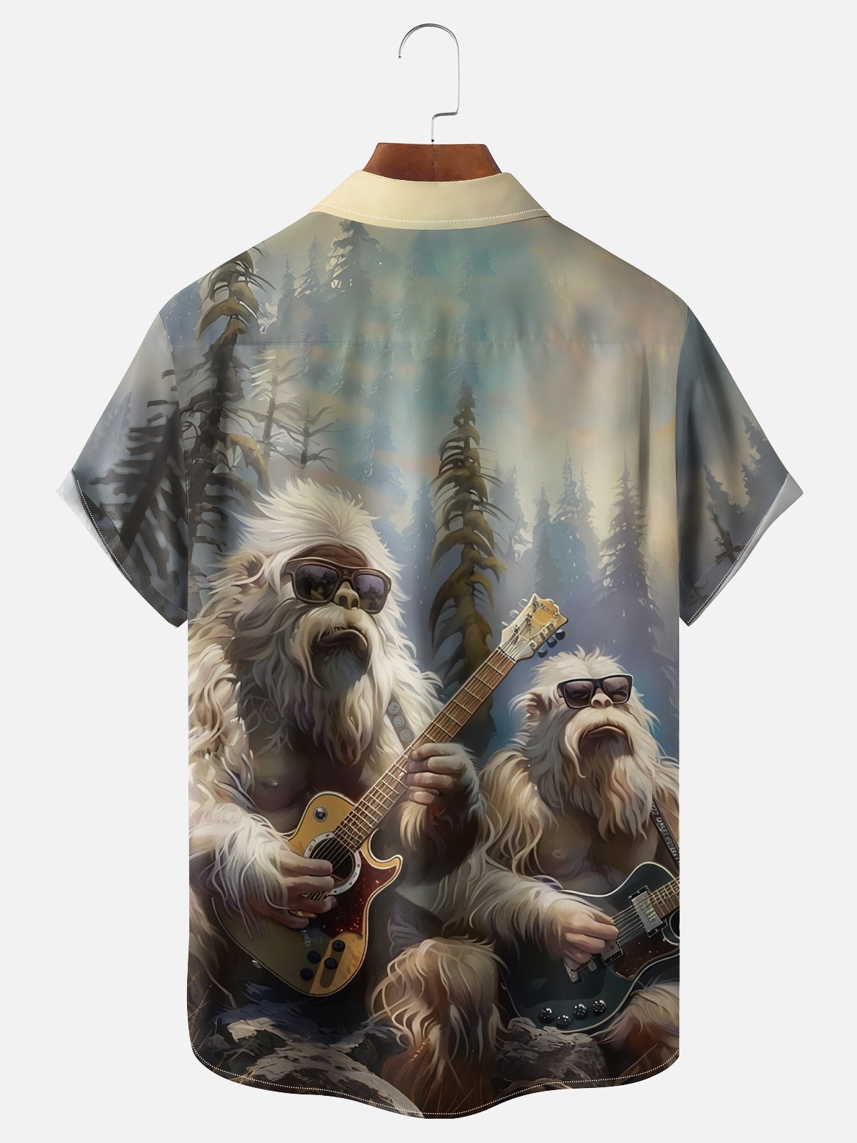 Moisture Wicking Guitar Bigfoot Chest Pocket Hawaiian Shirt