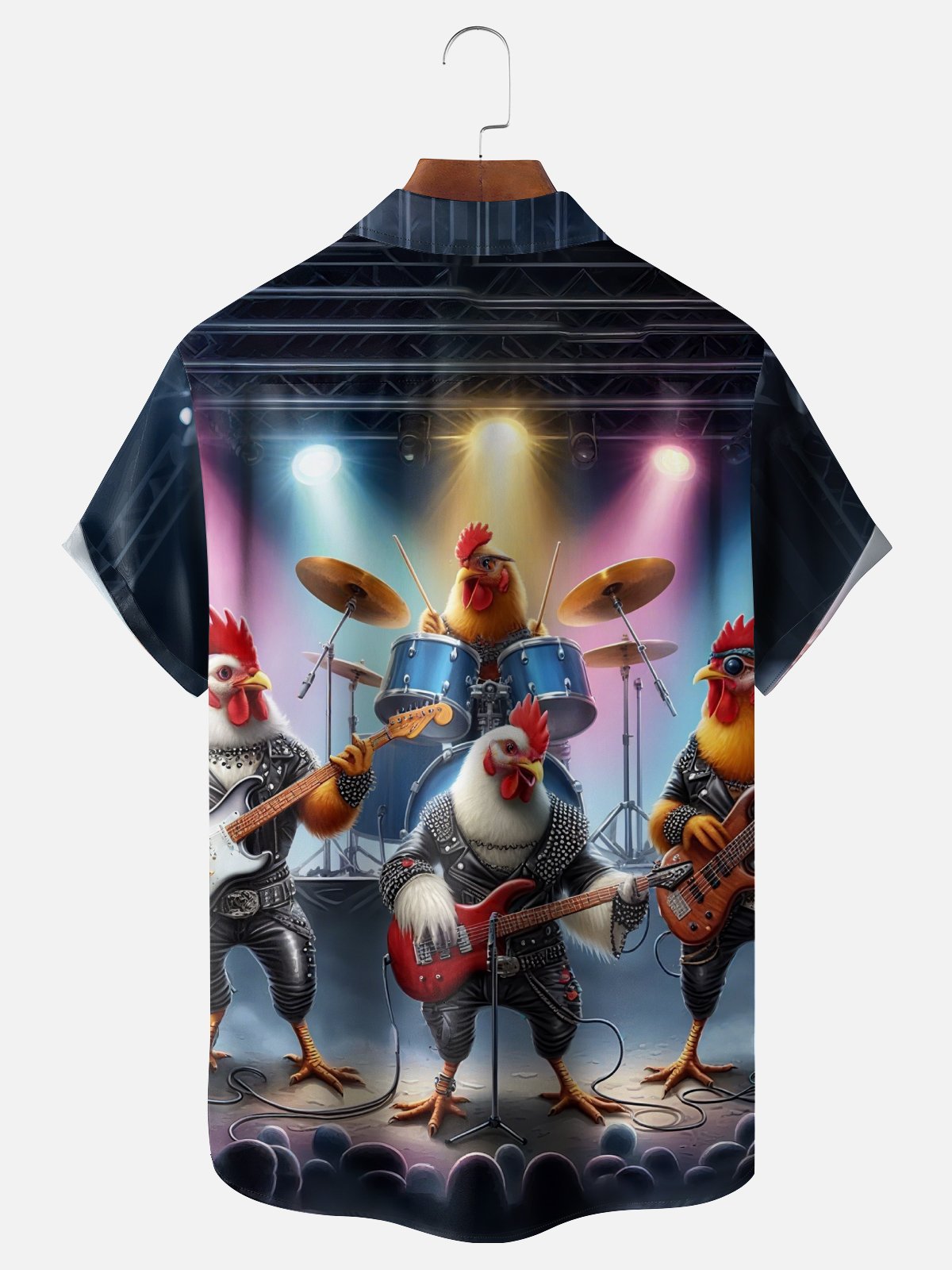 Moisture Wicking Chicken Band Chest Pocket Hawaiian Shirt