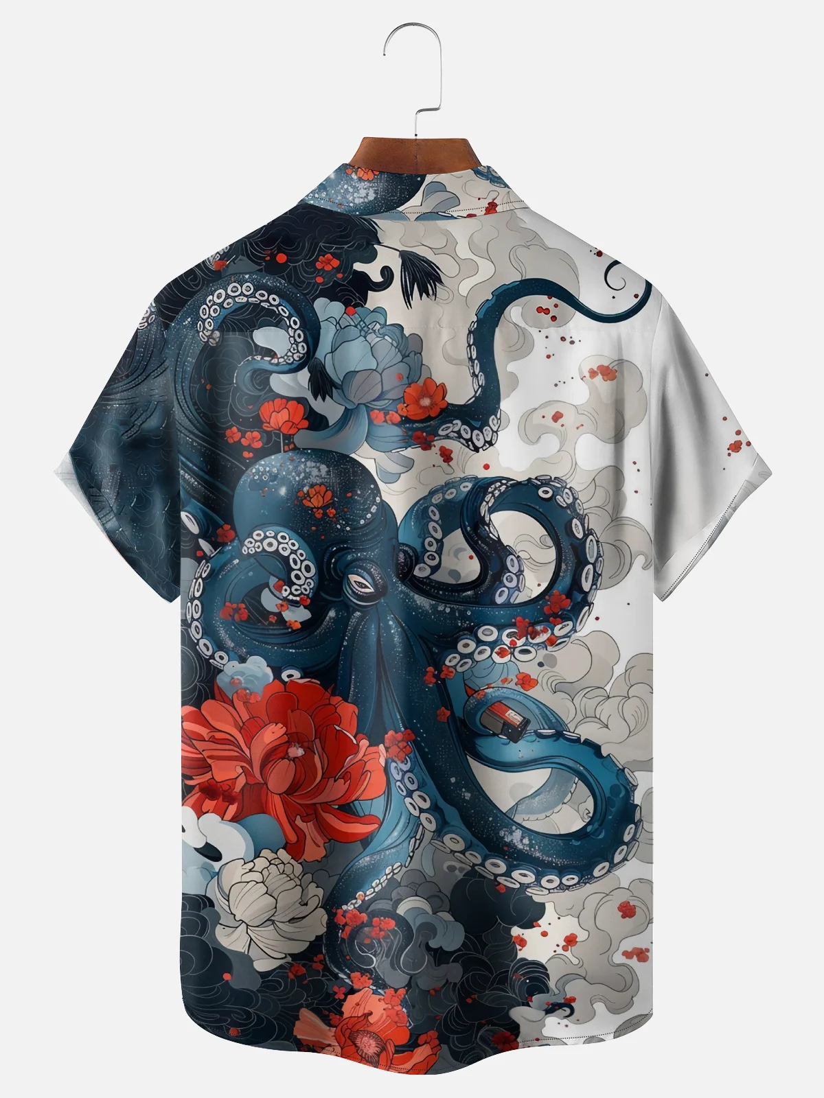 Moisture-wicking Octopus Floral Chest Pocket Hawaiian Shirt