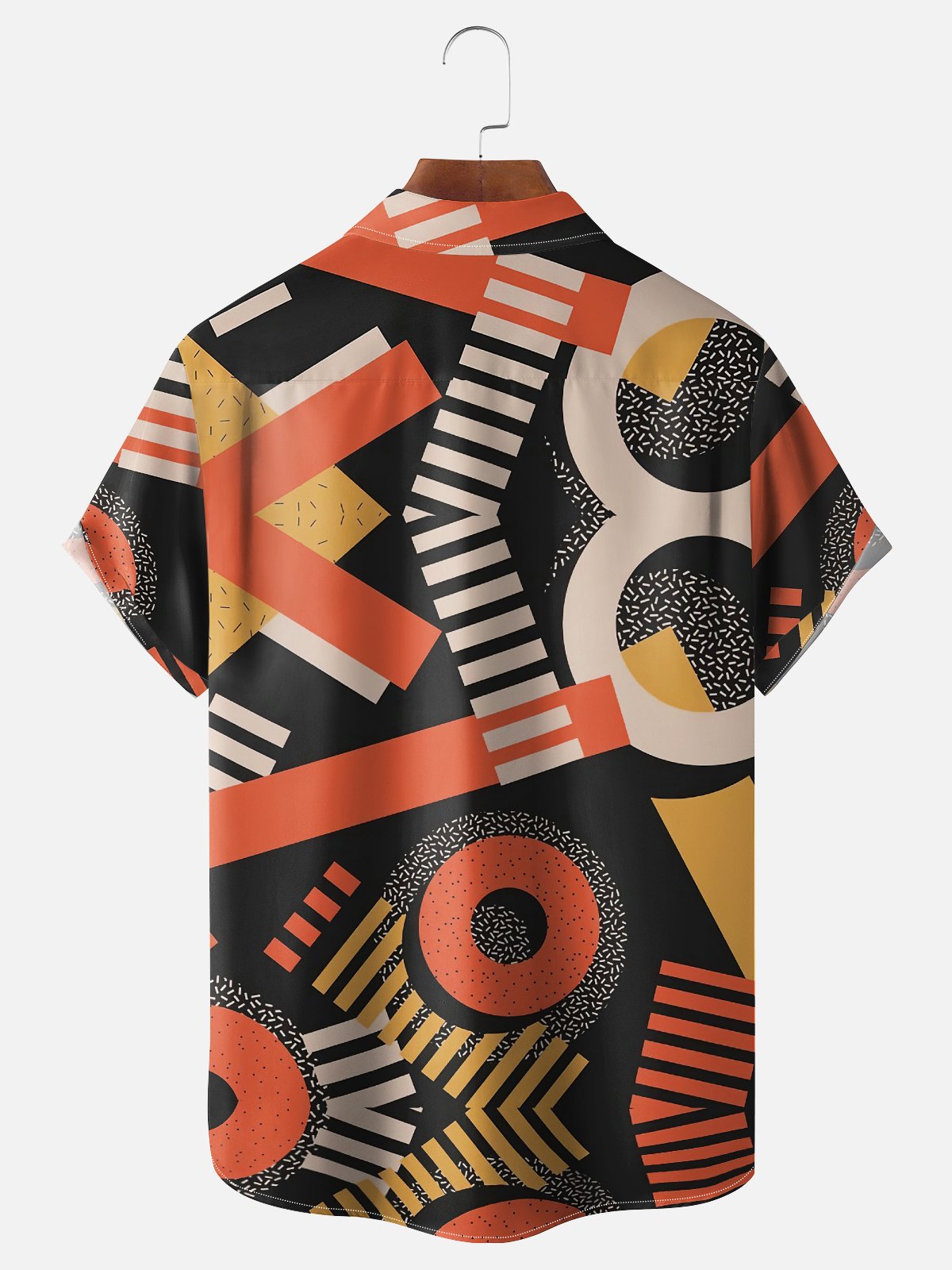 Moisture Wicking Geometric Color Block Chest Pocket Hawaiian Shirt