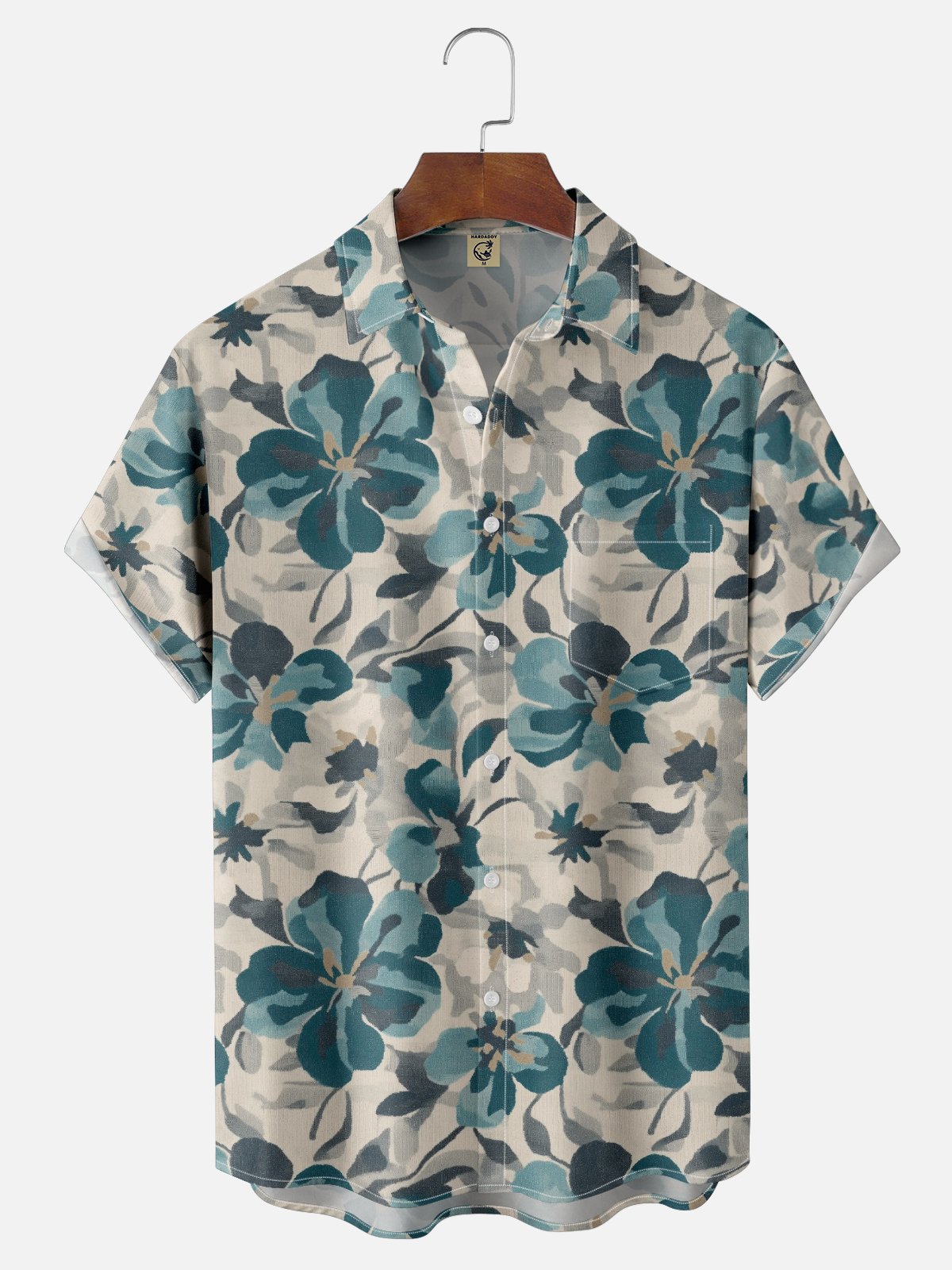 Moisture Wicking Gradient Artistic Abstract Floral Chest Pocket Hawaiian Shirt