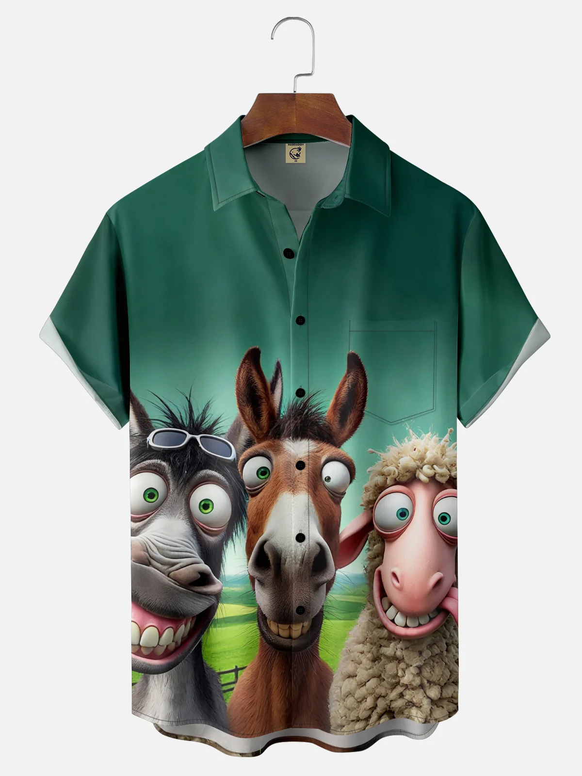 Moisture Wicking Funny Donkey Horse Sheep Chest Pocket Hawaiian Shirt